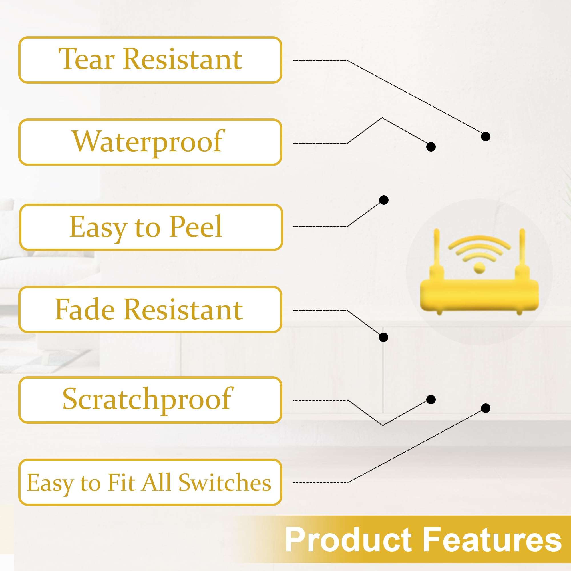 GLUN® Royal Gold 600 Vinyl Switchboard Stickers | 60+ Luxury Embossed Finish Icons for Fan, Light, AC & Home Switch Buttons 6