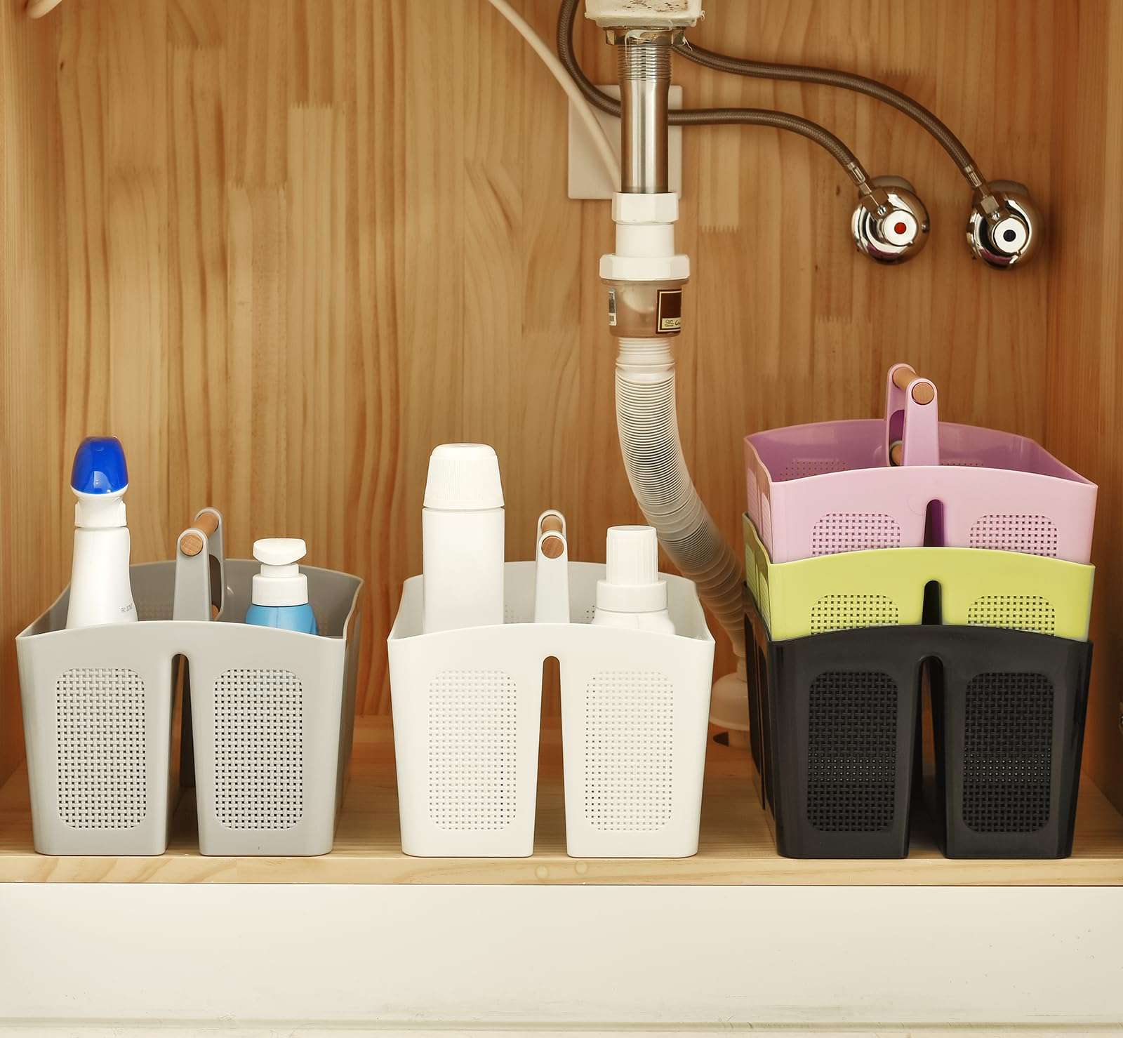 ALINK Portable Shower Caddy Basket with Compartments, Plastic Divided Cleaning Caddy Organizer Storage Tote with Handle for Bathroom, College, Dorm Room Essentials, Black 6