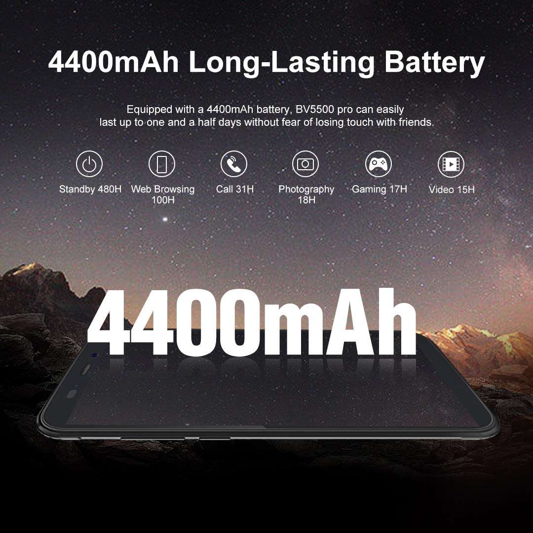 Blackview BV5500 Pro Rugged Cell Phone Unlocked 4G LTE, 5.5 inches, MT6739, 4400mAh Battery, 3+16GB, Android 9 Mobile Phones, IP68 Waterproof Outdoor Smartphone,Dual SIM/NFC/GPS, AT&T/T-Mobile-Black 6