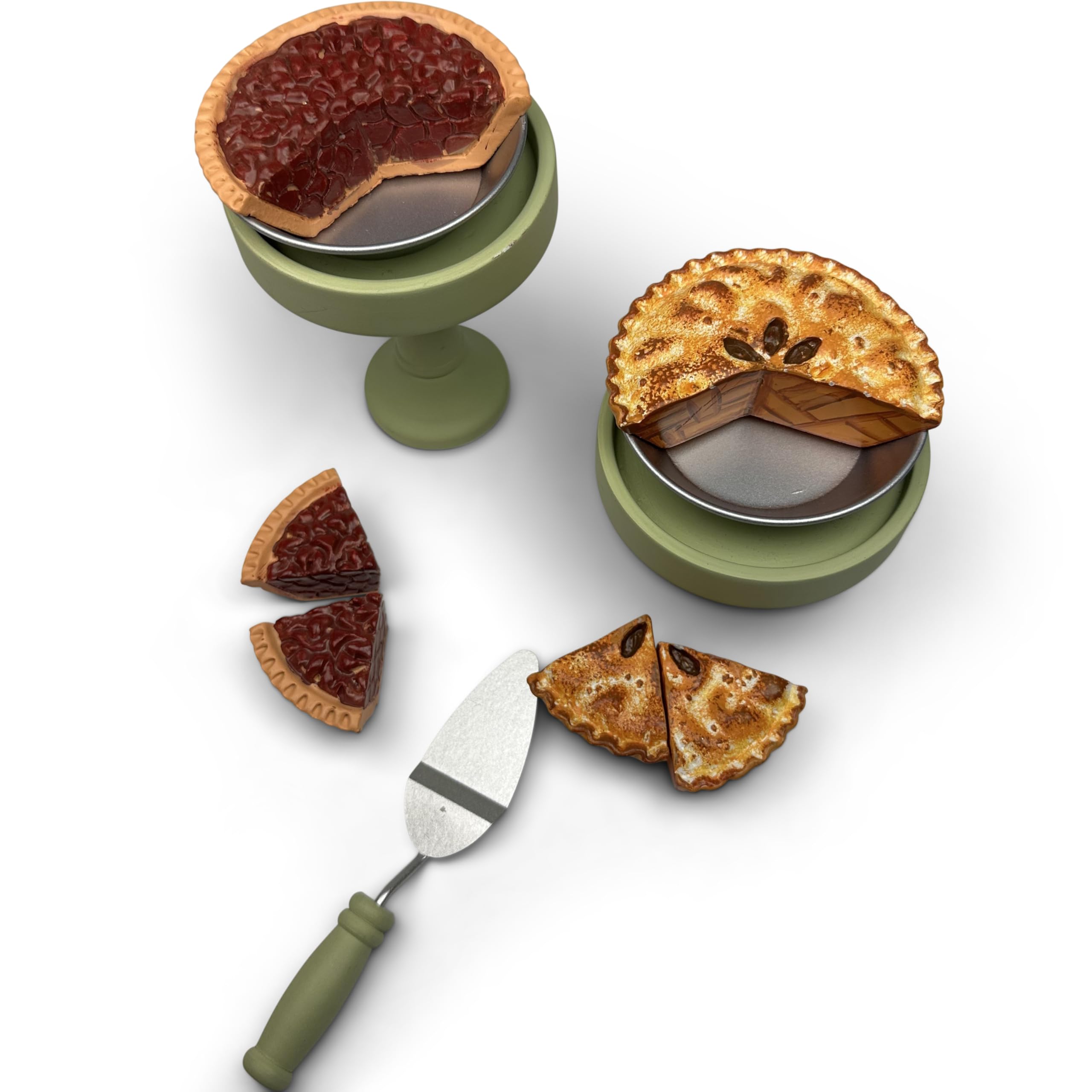 THE QUEEN'S TREASURES 18 Inch Doll Bakery Food Accessories, Yummy Pecan and Apple Pies with 2 Slices, 2 Metal Pie Pans, 2 Cake Stands. Compatible with American Girl 4