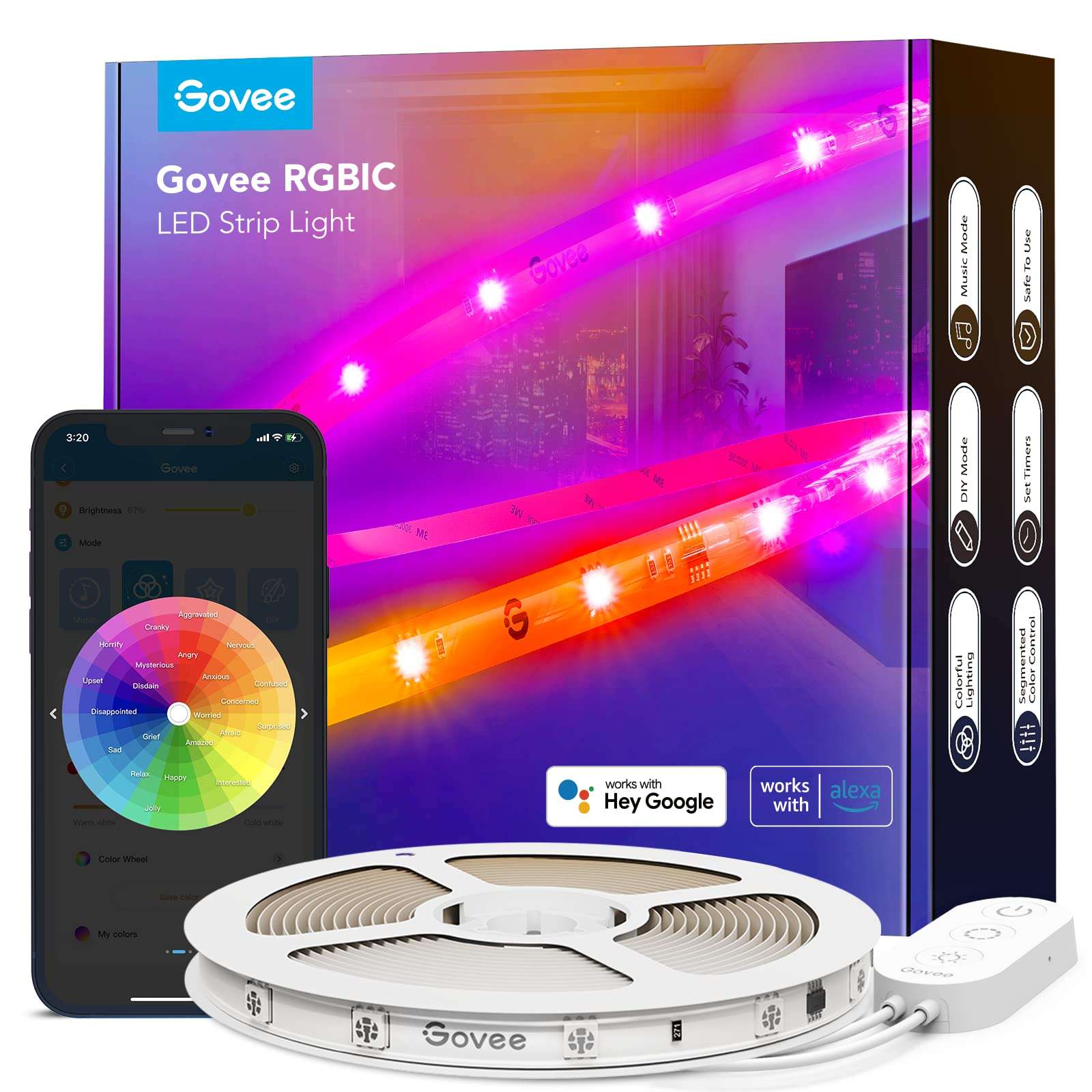 Govee RGBIC LED Strip Lights 16.4ft Bundle White LED Strip Lights 16.4ft 3
