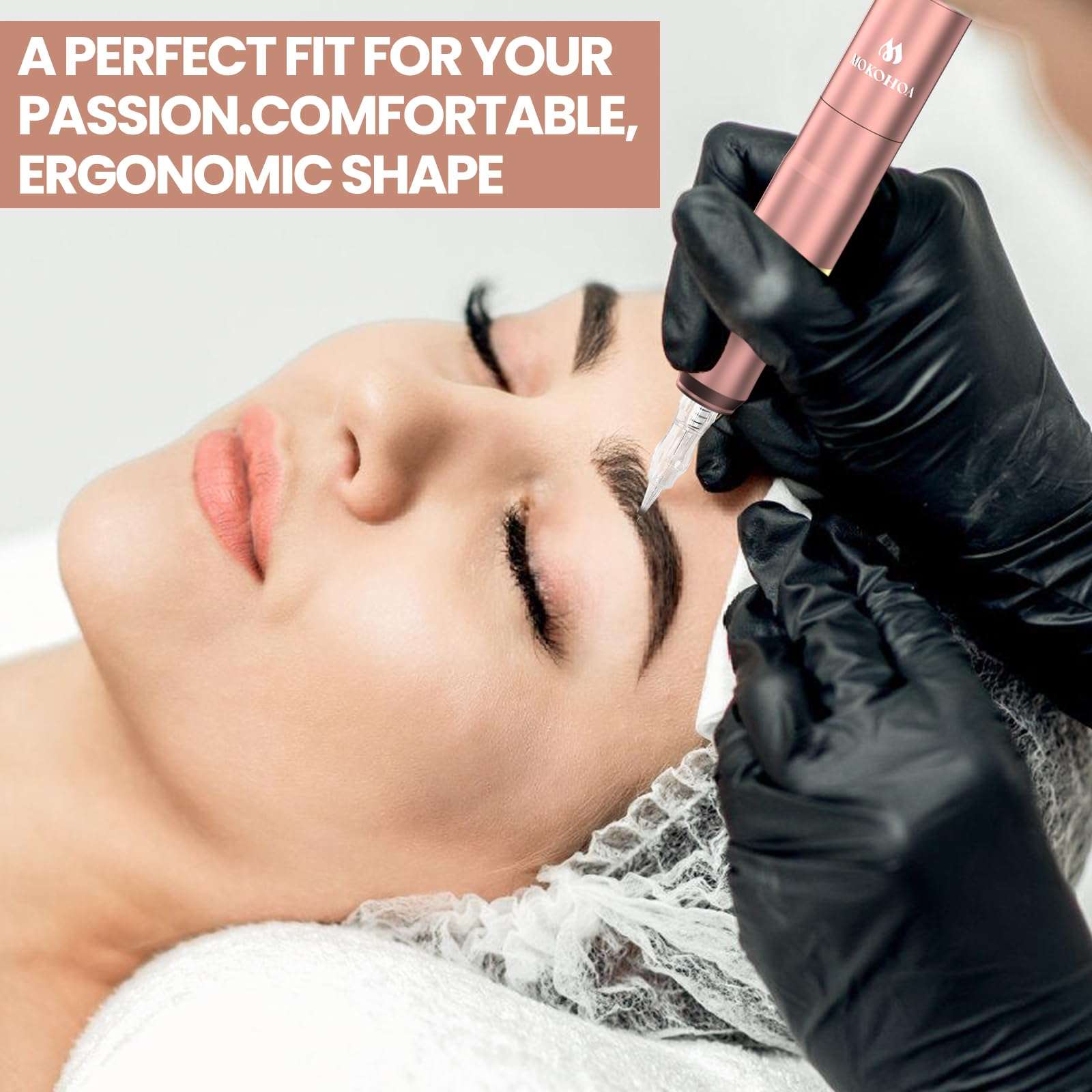 MOKOHOA Permanent Makeup Machine, Machine Kit with MCU Touch Screen and LED Digital Display, 2 Style Rotary Grips for Permanent Makeup and Microshading Supplies Practice（Rose Gold） 4