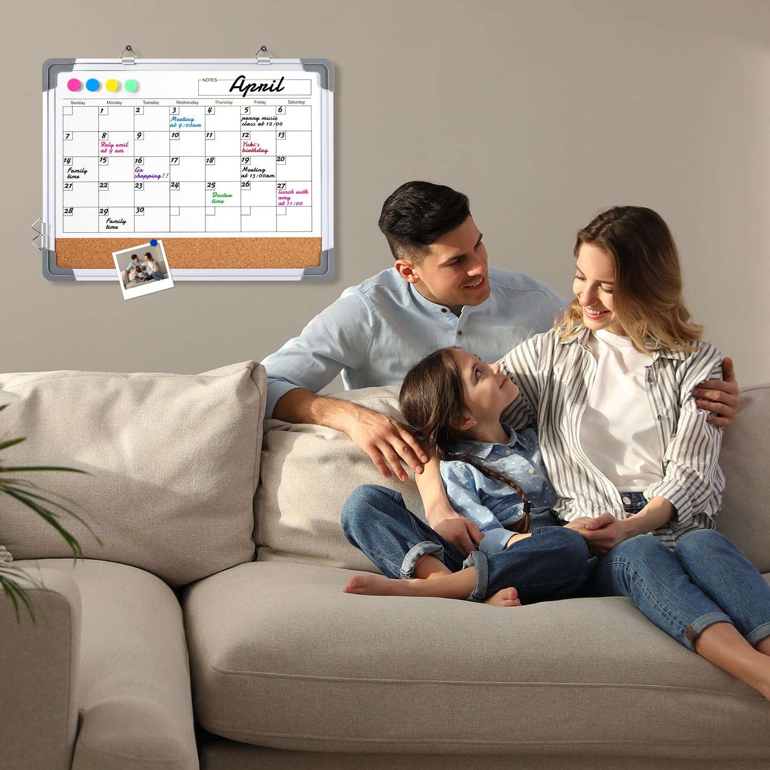 VUSIGN Monthly Calendar White Board Dry Erase Cork Board Combination for Wall, 17''x13'' Double-Sided Magnetic Dry Erase Board, Portable Calendar Bulletin Board for Office, Kitchen, School, Home 6