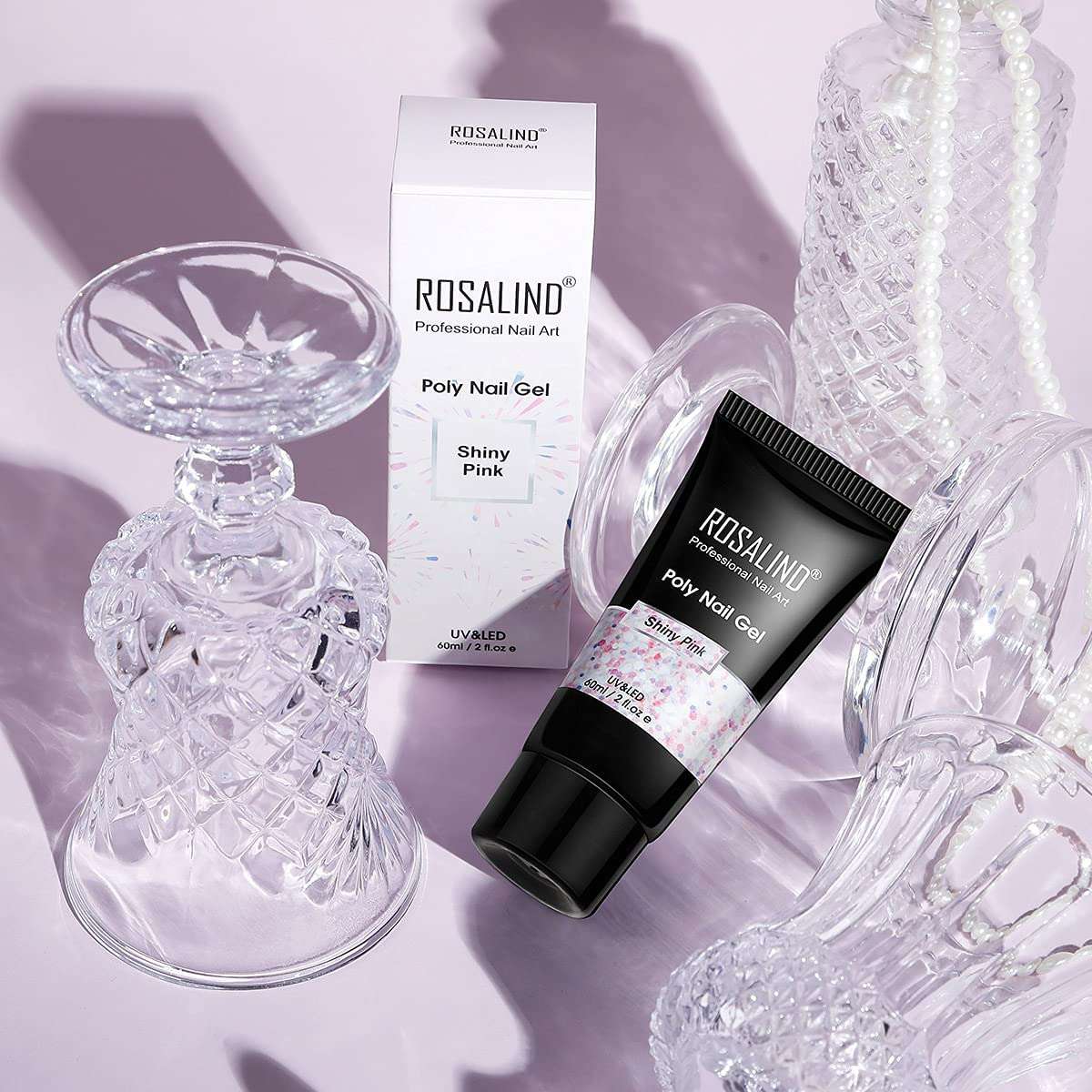 Shiny Pink Glitter Poly Extension Gel, ROSALIND 60ml Poly Nail Gel for Nail Art Decoration, Nail Thickening Extension Easy to DIY Use at Home Need UV Lamp (Update Version) 5