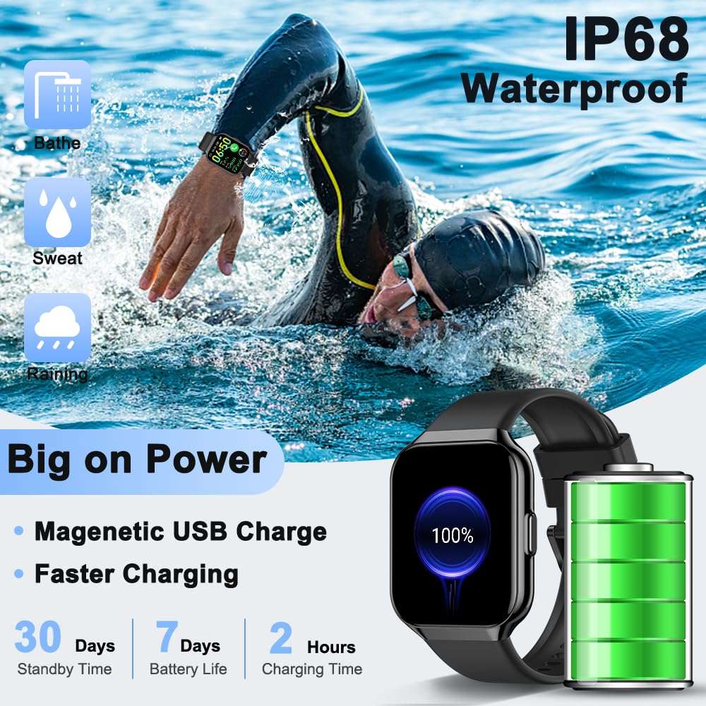 Smart Watch for Men Women(Answer/Make Call), 1.85" HD Touch Screen Fitness Watch with 24/7 Heart Rate Sleep SpO2 Monitor, 100+Sport Mode Activity Trackers for Android iOS, IP68 Waterproof, Black 5