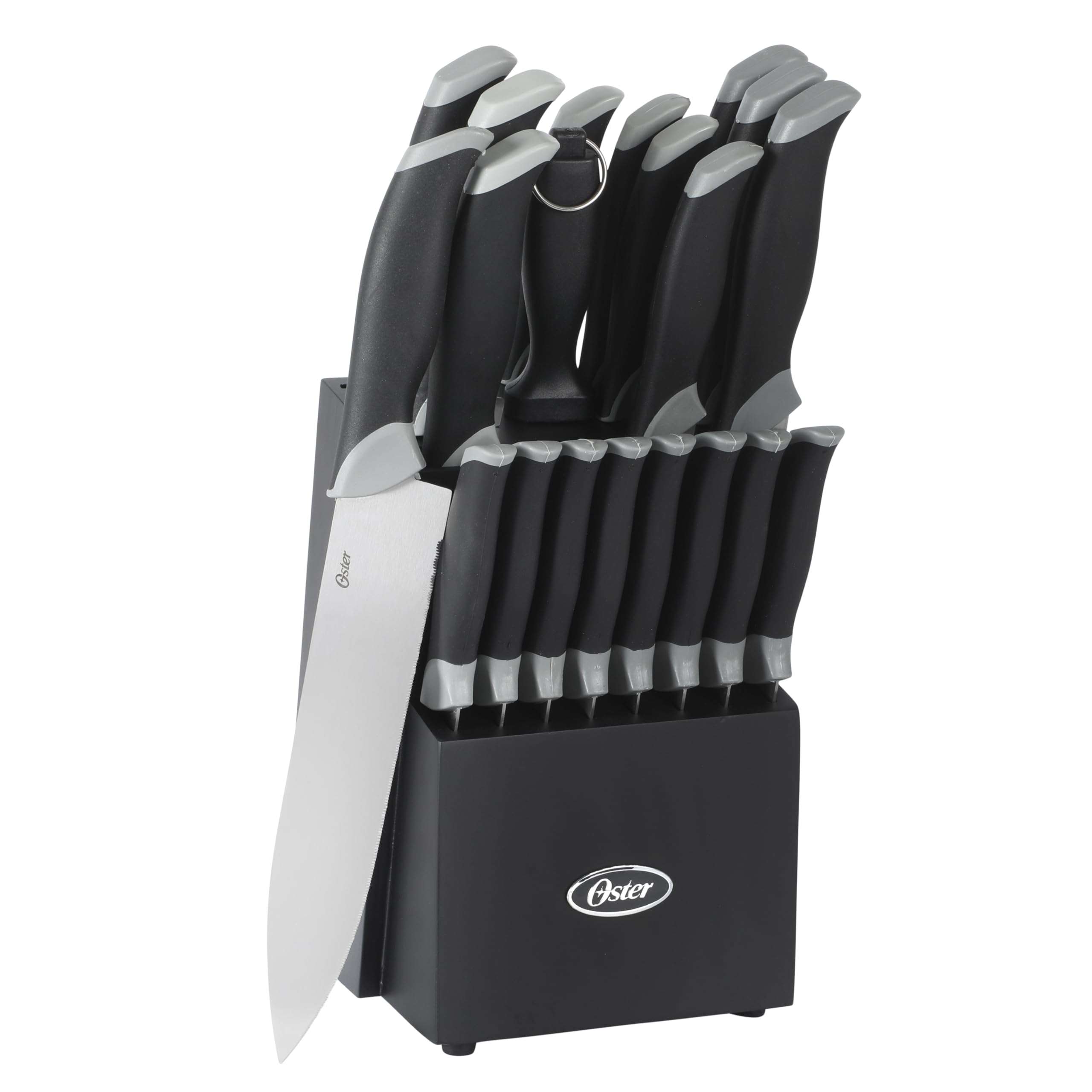 Oster Lindbergh 22 Piece High Carbon Stainless Steel Cutlery Kitchen Knife Block Set w/Black Knife Block - Black Handle - Cuchillos Para Cocina 2