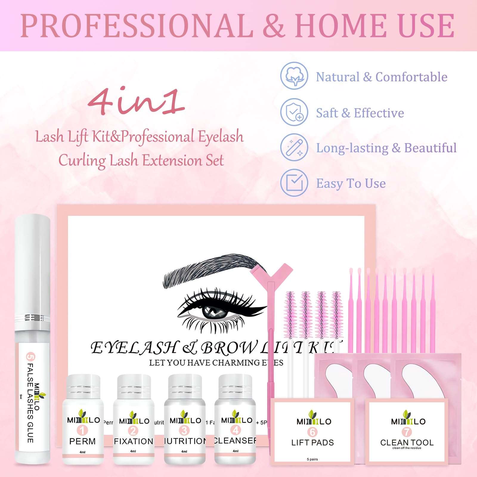 TULIYET Lash Lift Kit, Professional Eyelash Curling Lash Extension Set, Lash Extensions, Brow Lamination Kit, Long Lasting 6-8Weeks - Pink 3