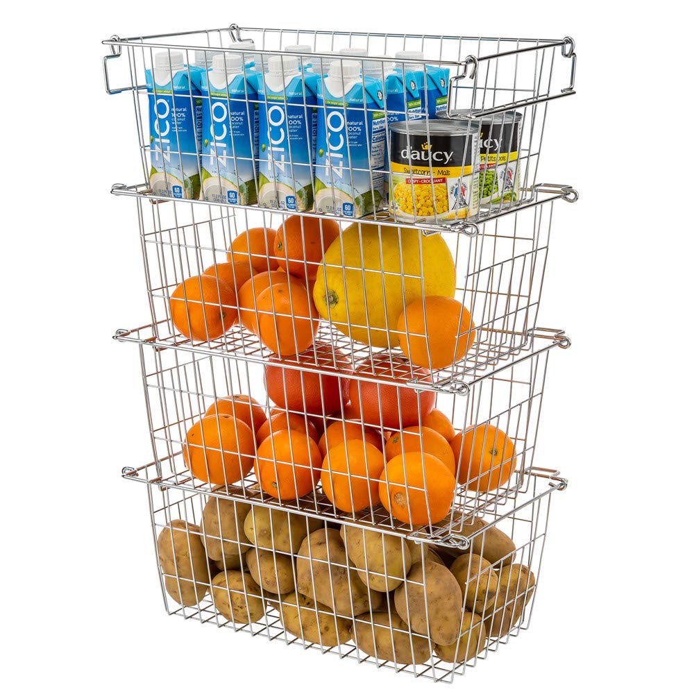SANNO Chest Freezer Basket Stackable Baskets, Pantry Storage and Organization Chest Freezer Bins Stackable Potato and Onion Storage Bin Metal Baskets for Storage,set of 4 5