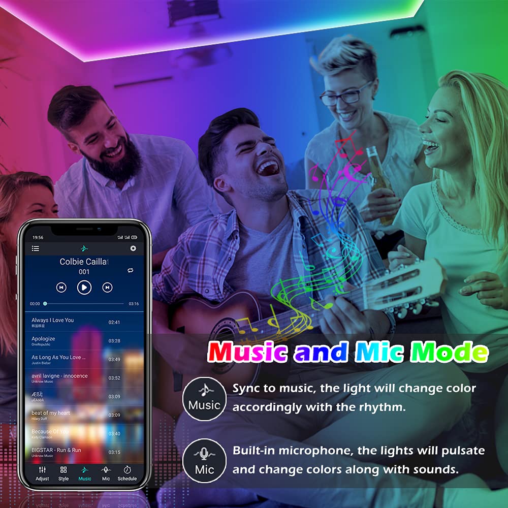 Led Strip Lights, 41ft/12m Long Smart Led Light Strips Music Sync 5050 RGB Color Changing Rope Lights,Bluetooth APP/IR Remote/Switch Box Control Led Lights for Bedroom,Home Decoration,Party,Festival 3
