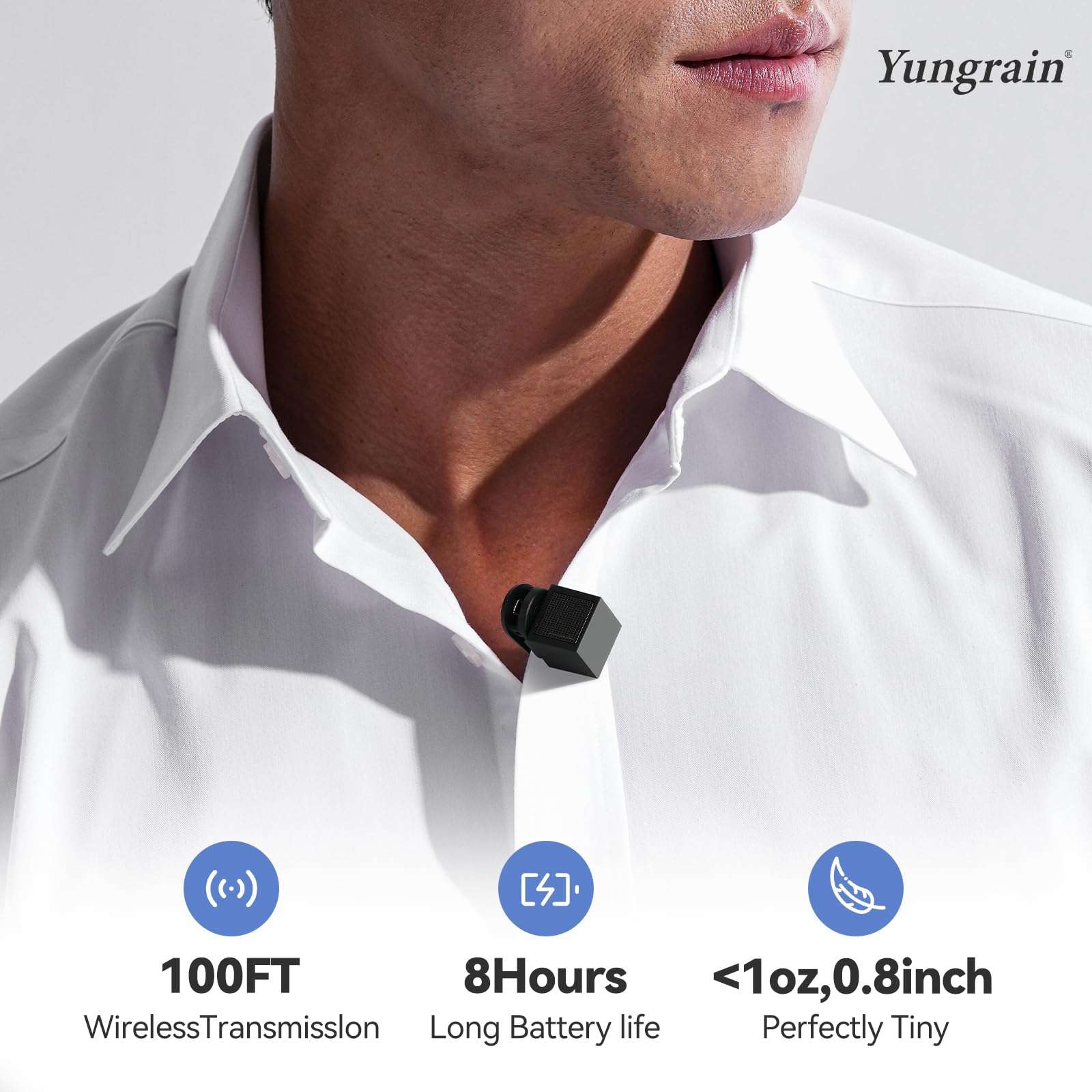 Yungrain 2 Pack Wireless Lavalier Microphone, Ultra-Compact Design Wireless Mini Mic for iPhone/Pro/iPad/Android/PC/Windows/MAC, Bluetooth Microphone, Clip on Mic for Tiktok, YouTube Zoom 4