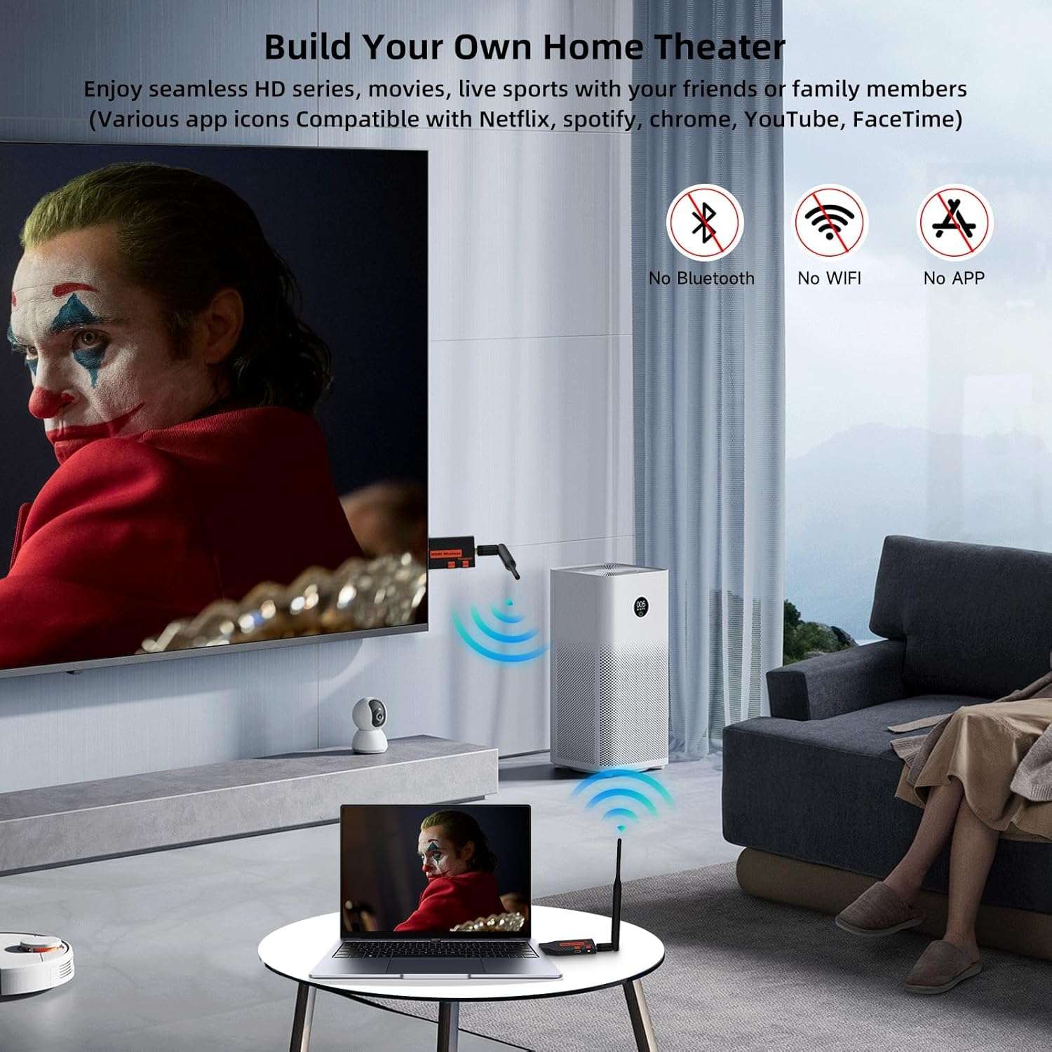 Tobo 2024 Upgraded Wireless HDMI Transmitter and Receiver, 330FT/100M Plug & Play Portable 2.4G/5G Wireless HDMI Extender Kit for Desktop,PC,TV Box, PS5/4 to TV/Monitor/Projector TD-1342H 6