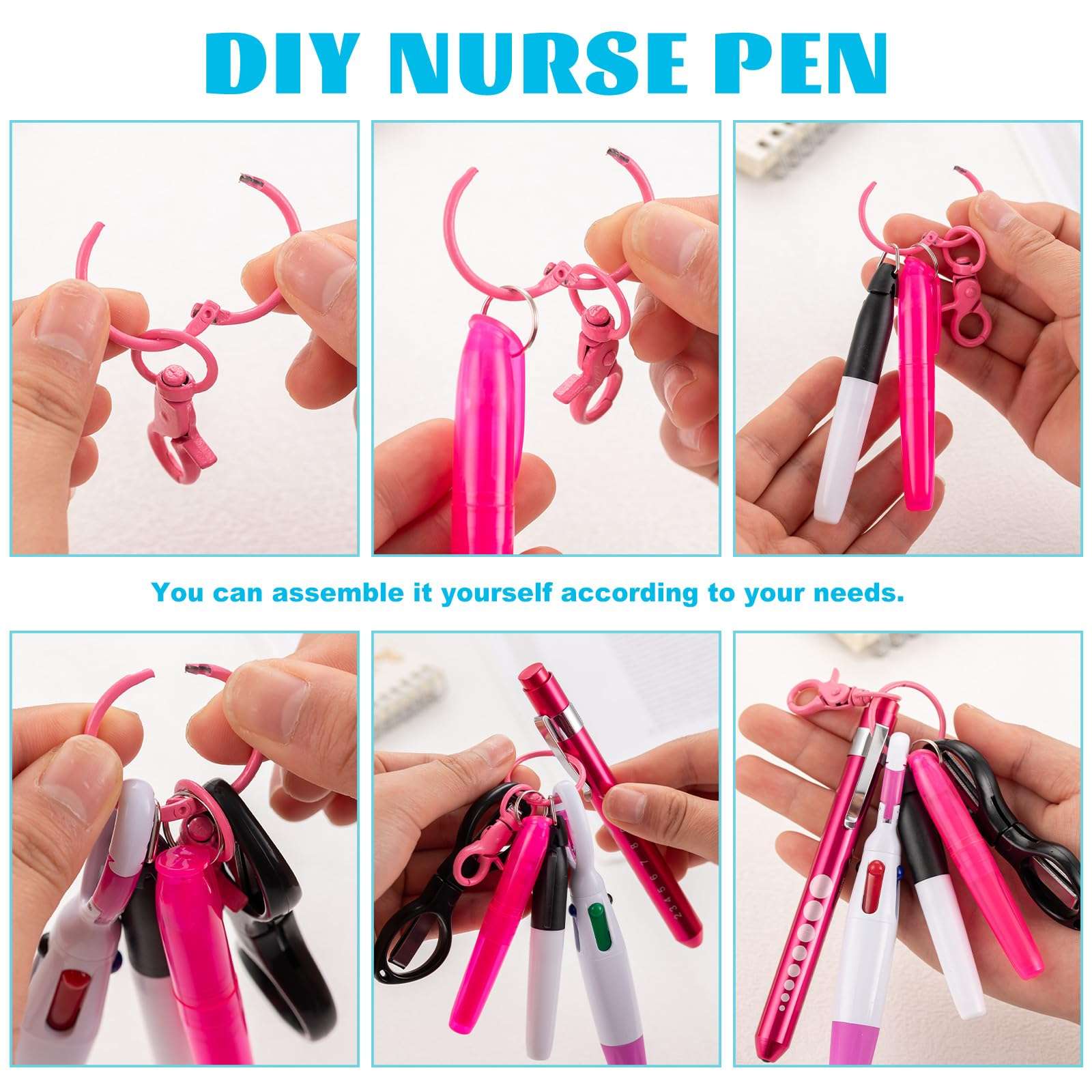KFPPLXQ 36 Pcs Nurse Pens Set Include Multiple Colors Tip Permanent Marker Flashlight Pen Retractable Ballpoint Pens Foldable Scissors with Nursing Keychain Clip for Nurse Gift 5