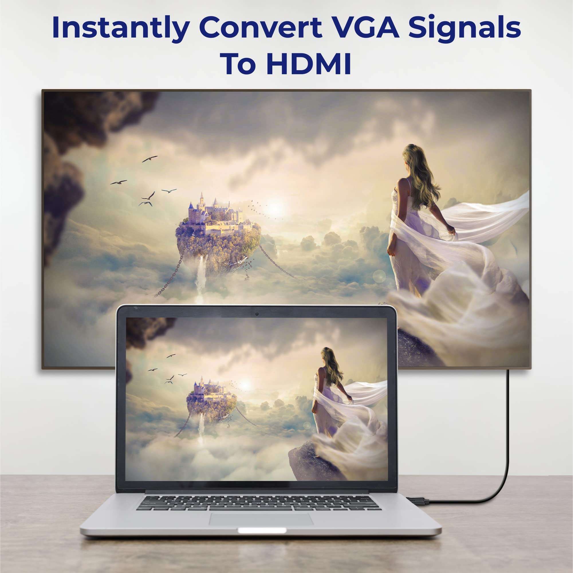 AURUM CABLES HDMI to VGA Cable for Monitor 3 Feet, Gold Plated Male to Male 1080P Compatible with PC, Computer, Laptop, Desktop, HDTV, Projector, Roku, Xbox, Pi, Raspberry, and More, Black 5