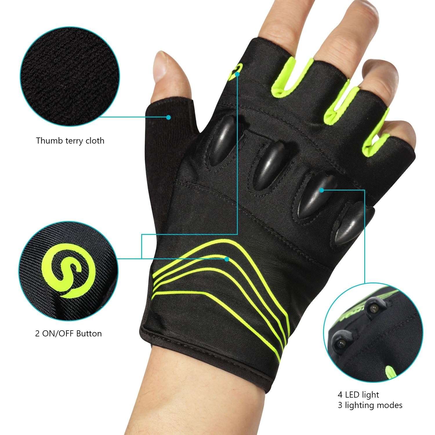 Rechargeable 4 LED Flashlight Cycling Gloves Hands Free Led Flashlight for Running Walking Fishing Riding Safety Gloves Solid Quality Comfortable Fits Bicycle Flashlight Gloves for Men Gifts 4