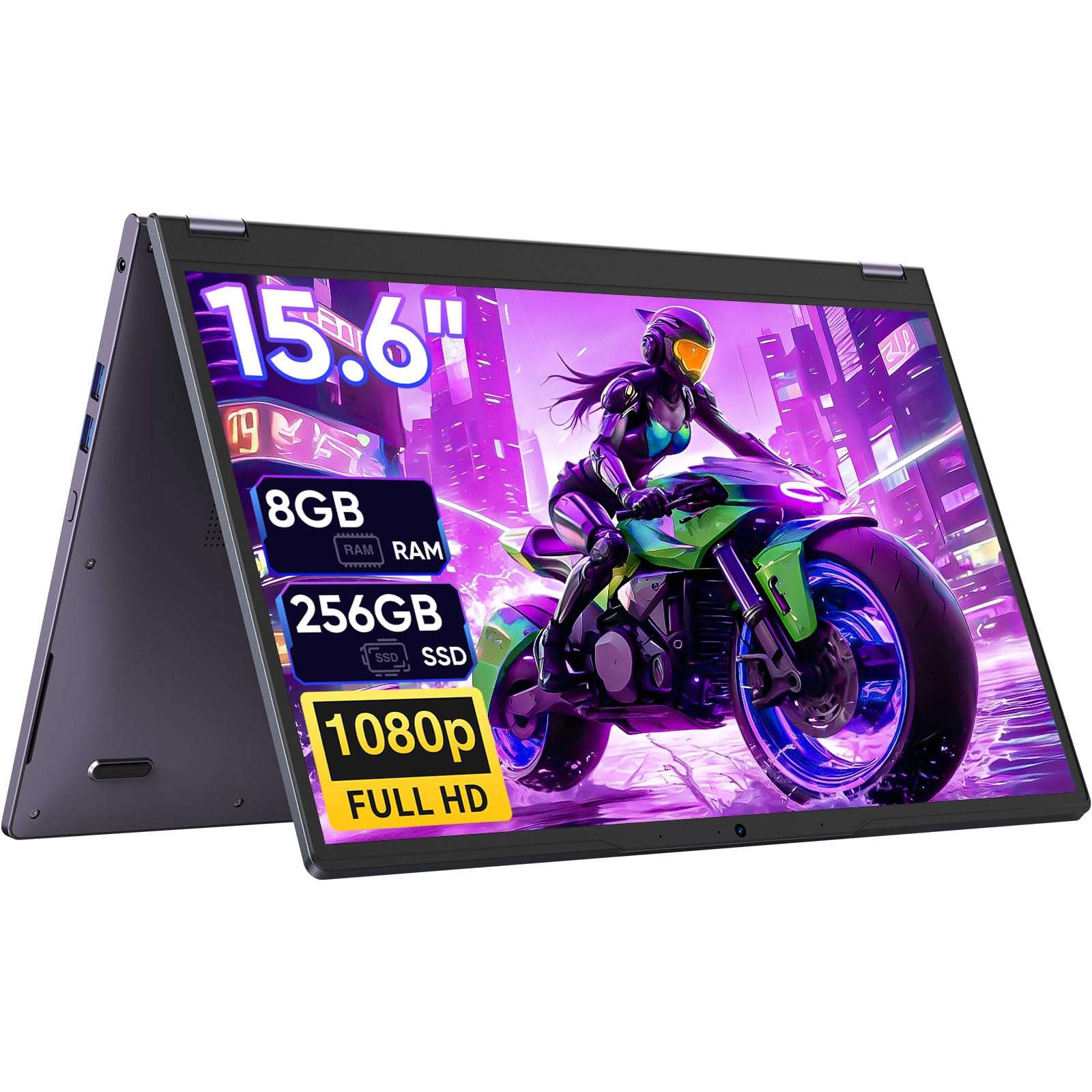 Tylvx 2-in-1 Tablet/Laptop,15.6" Laptop Computer with FHD 360 Flip Touchscreen, Dual-Core M3-8100Y up to 3.4GHz,8GB RAM 256GB SSD, Win 11,Deep Purple,for Student,Note-Taking, Entertainment 2