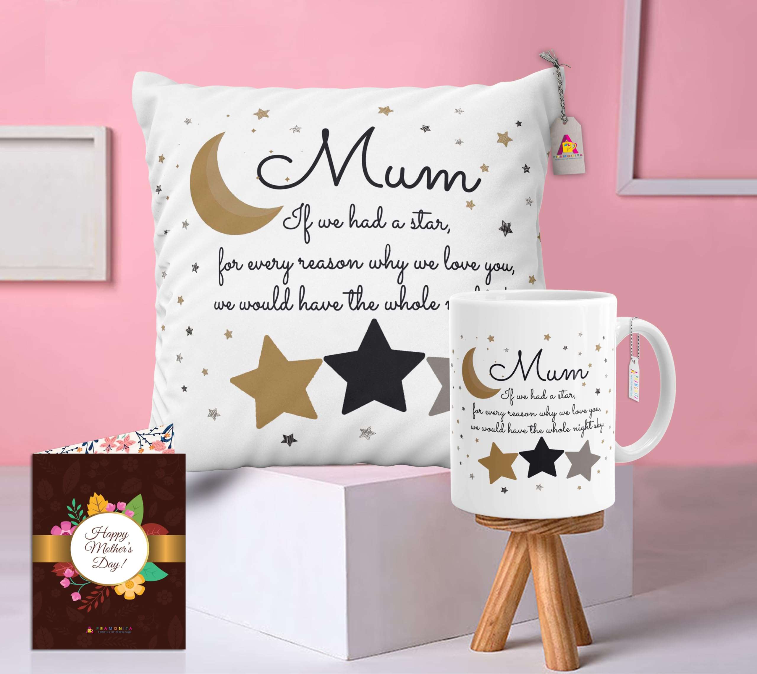 PRAMONITA to The Best Mom Cushion with Coffee Mug and Card, Anniversary Birthay Gift for Mumma, Mother's Day, Pillow for Women, to Be Mommy Gifts, Decorative Pillow M2 1