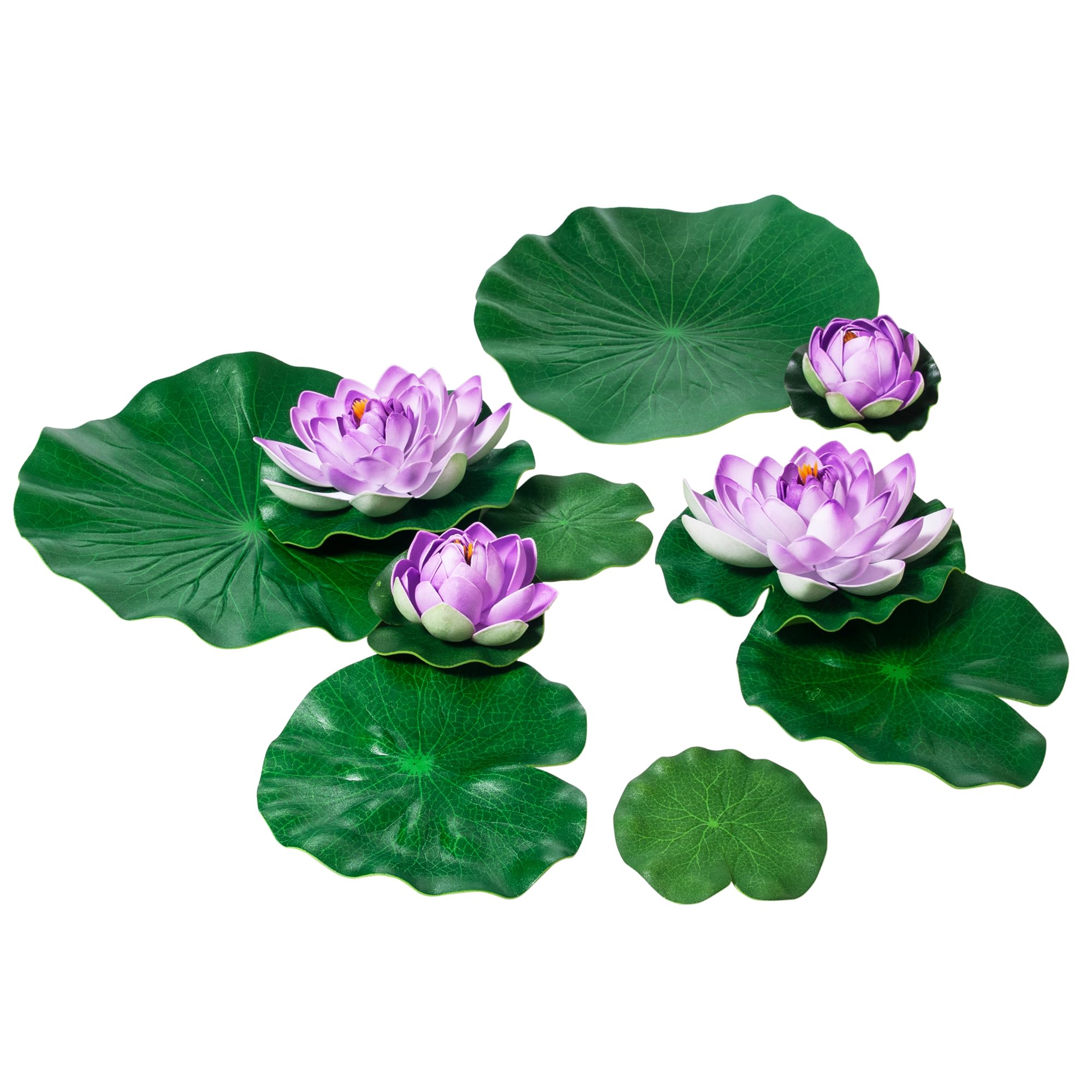 MONT PLEASANT 10 PCS Artificial Lotus with Water Lily Pad Pond Decor & 10 PCS Artificial Floating Lotus Decor with Pad for Home Outdoor Ponds 4