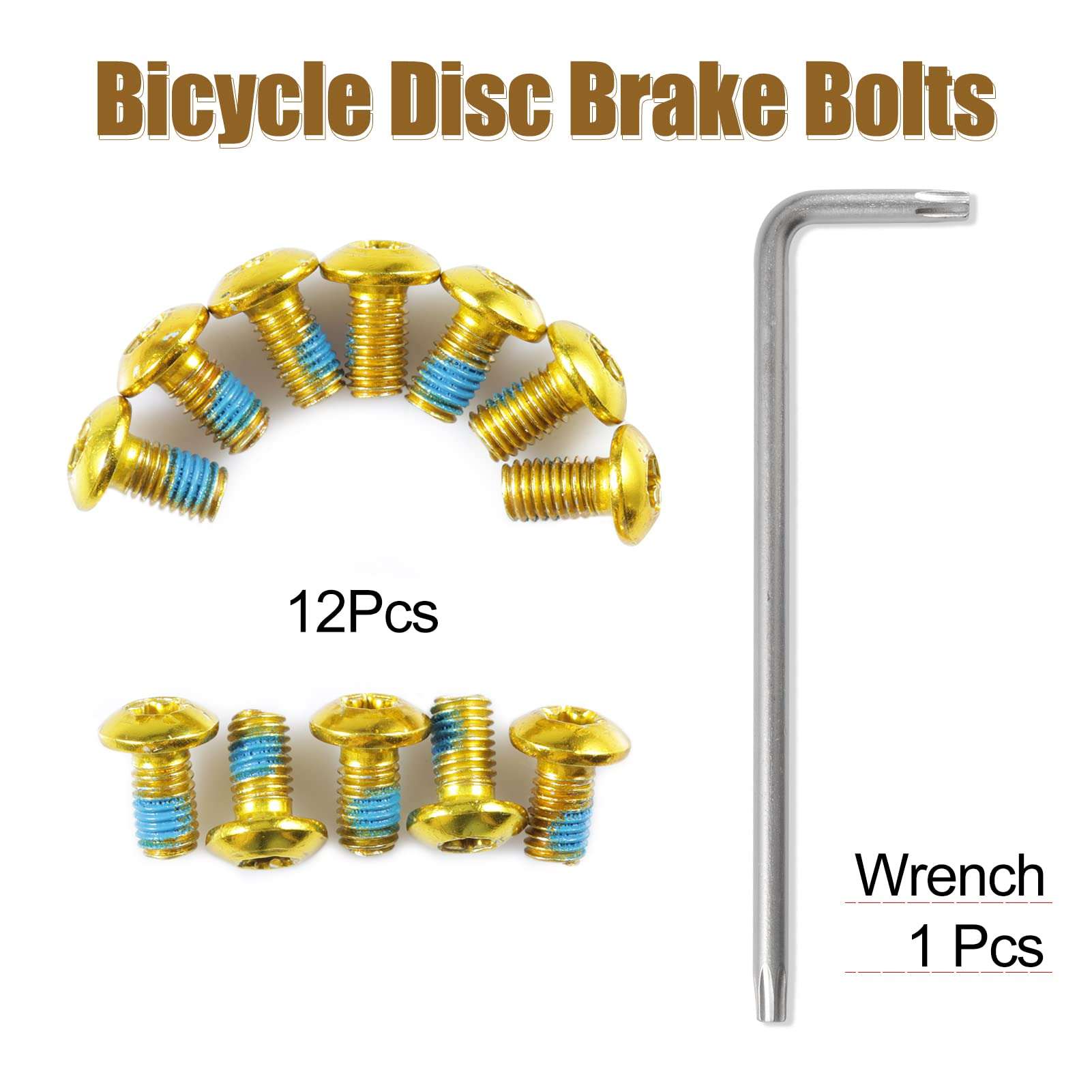 SPEEDWOX 12 Pcs Bicycle Rotor Screws, Disc Brake Rotor Bolts M5x10mm, MTB Rotor Bolts Gold with T25 Star Wrench for Road Bike 5