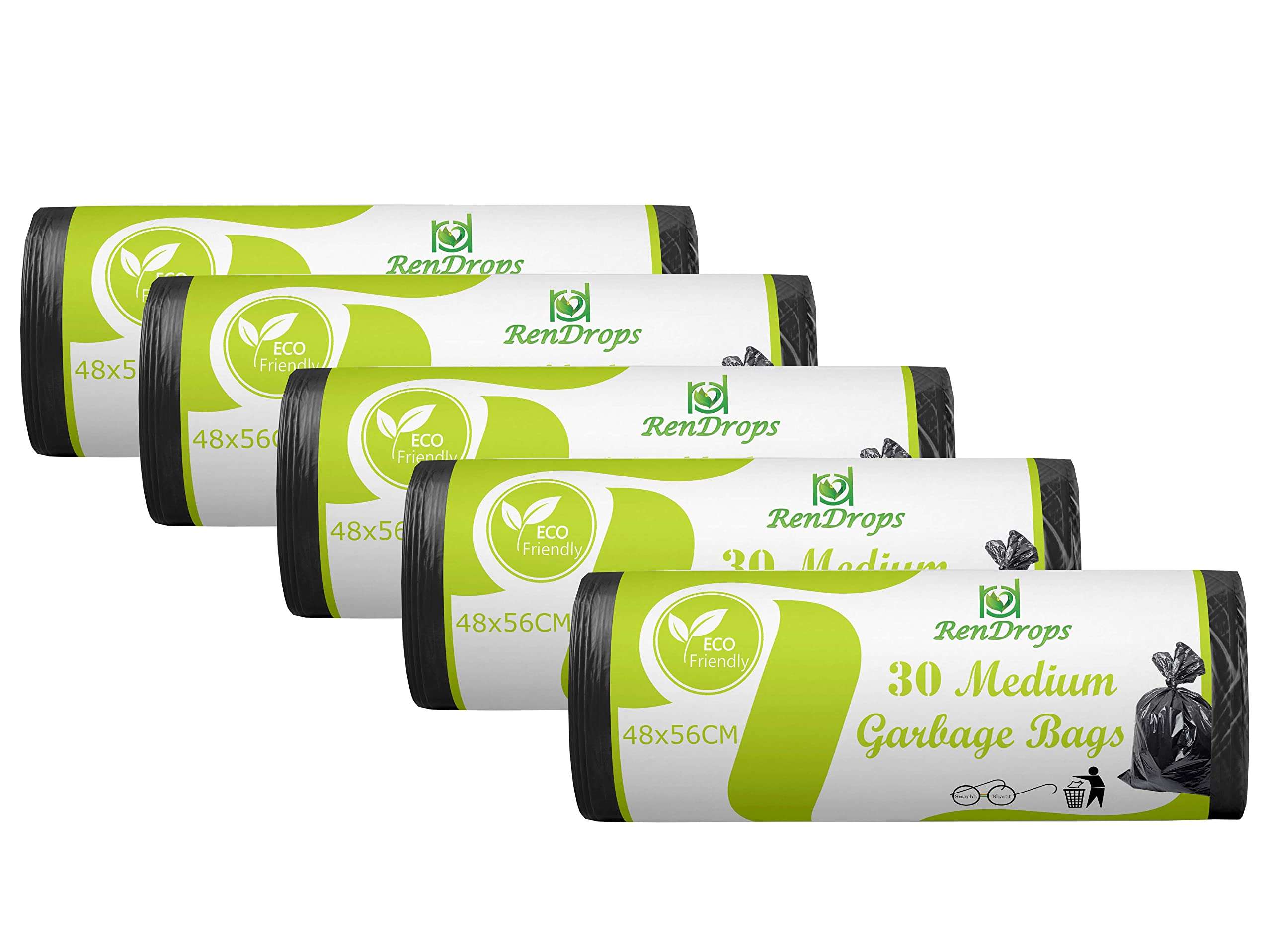 RENDROPS™ - Garbage Bags 48 X 56 CM (Medium) Dustbin Bag / Trash Bag / Plastic Covers For Home Office Parks - Black Color - Pack of 5 (150 Bags) 1