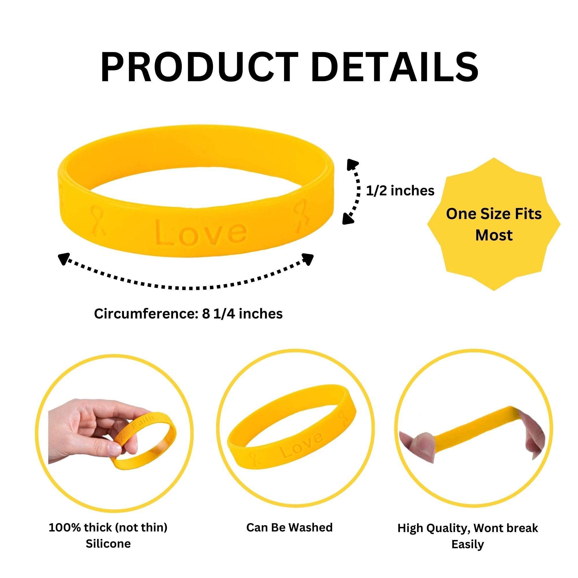50 Pack Gold Awareness Silicone Bracelets - Inexpensive Gold Ribbon Rubber Wristbands for Childhood Cancer and Neuroblastoma Cancer Awareness & Fundraising 3