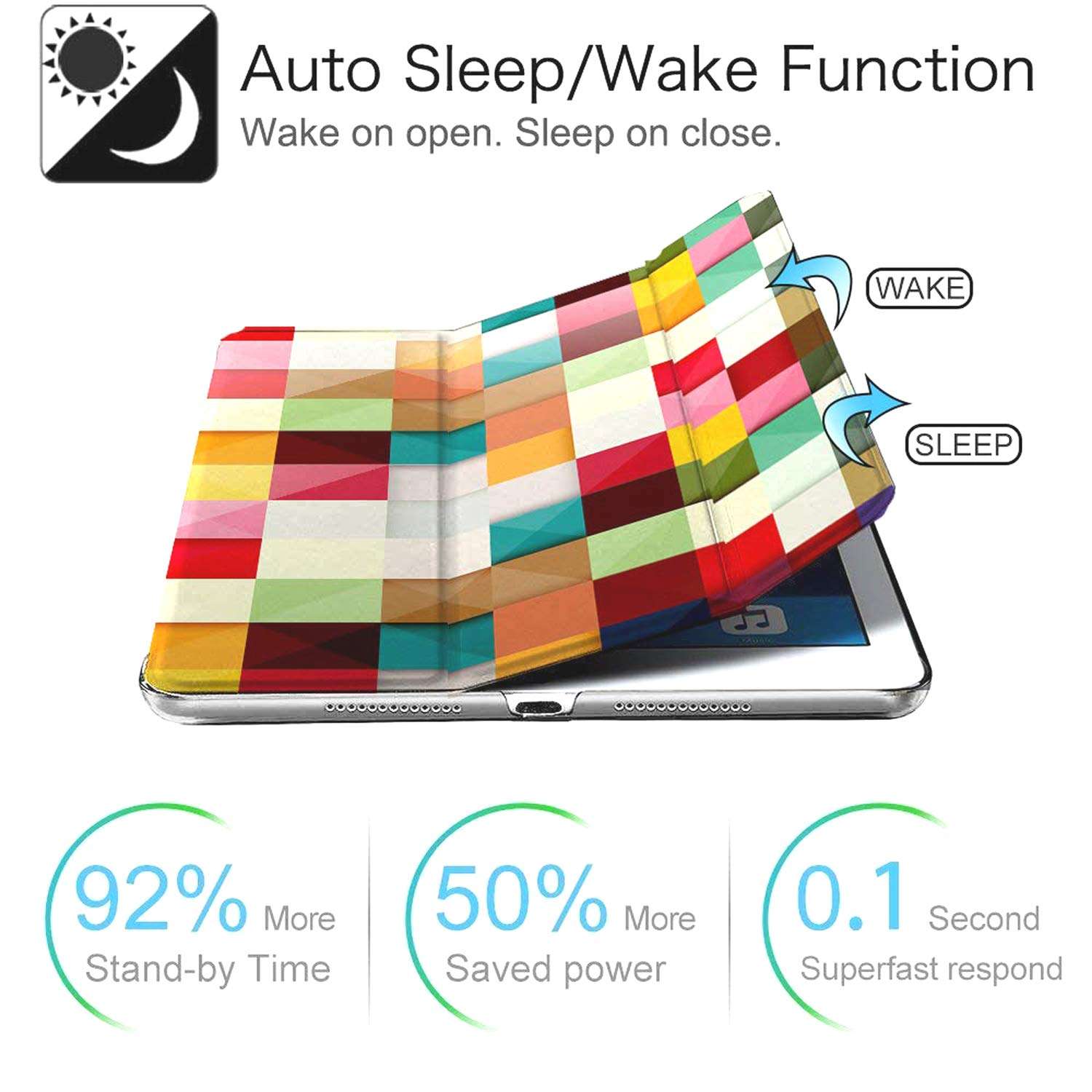 DuraSafe Cases for iPad 5 2017 iPad 6 2018-9.7 Inch A1893 A1822 A1954 MP252HN/A MPGA2HN/A MRM52HN/A MR702HN/A Printed Lightweight Protective PC Dual Angle Stand Clear Flip Back Cover - Color Grid 3