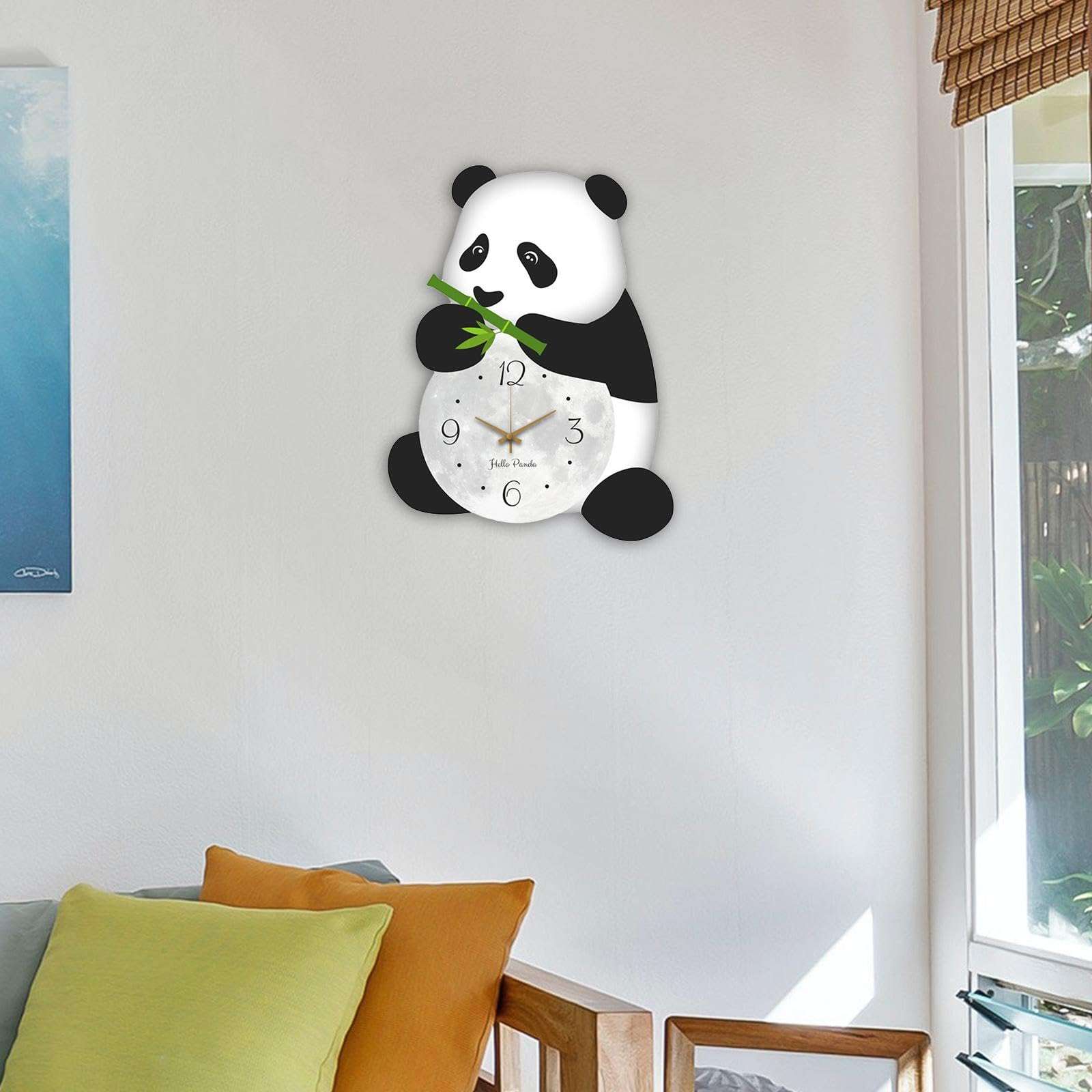 JISADER Panda Wall Clock Cartoon Large Creative Silent Wooden Lovely Animal Wall Ornament for Office Dining Room Kitchen Home Decor 3