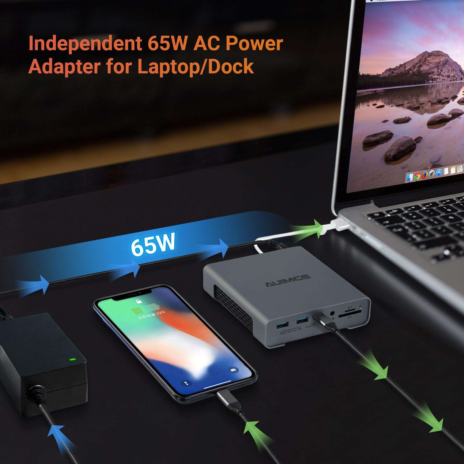 AUIMCE USB C Docking Station Dual Monitor 2 HDMI with Power Supply for Dell/HP/Lenovo/Surface Laptops,16 in 1 Laptop Docking Station with 4k/60Hz Displayport, Ethernet, SD/TF,8 USB C/A Ports 5