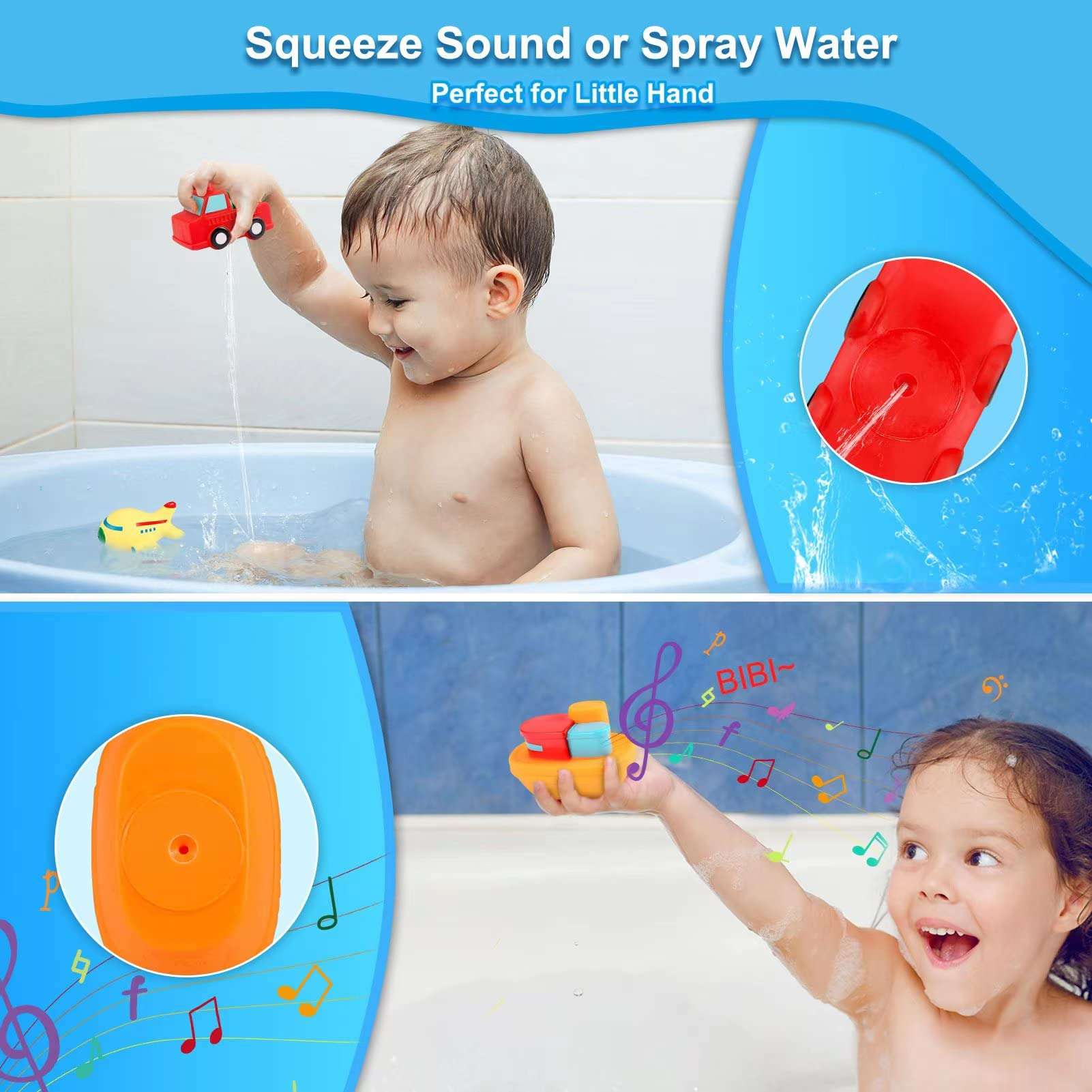 Toddler Bath Toys Bathtub Toy - Kids Floating Water Spray Toy Fun Bathtime with Boat, Plice Car,Fire Truck and Plane Plastic Toy for Baby Boys and Girls 5