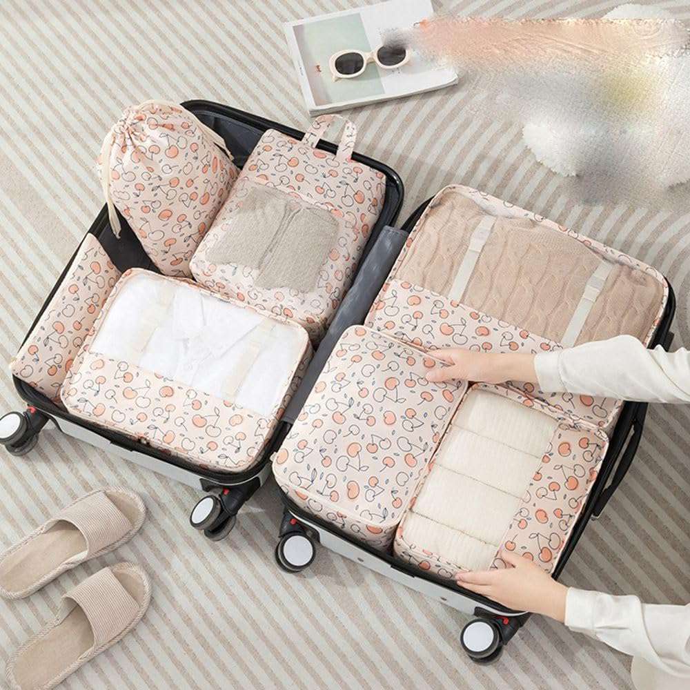 LUMoony Suitcase Organizer Set 7 Pieces Travel Jewelry Boxes Compression Packing Cubes Packing Cubes Waterproof Large Capacity Packing Cubes Travel Organizer Packing Cubes for Family Storage, Stil 1 6