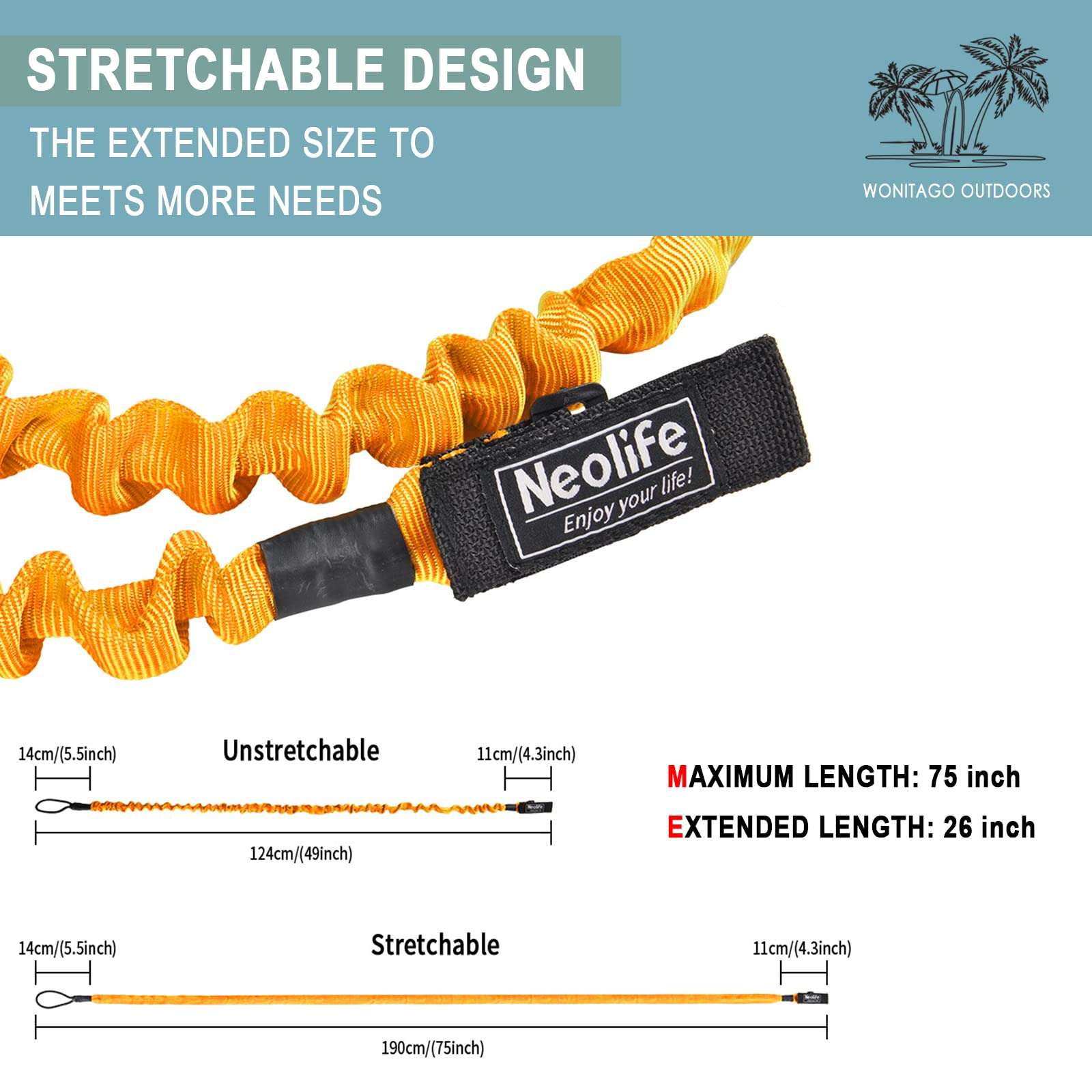 WONITAGO Stretchable Kayak Paddle Leash, Coiled Rod Leash Tool Lanyard for Kayak and SUP Paddles, Fishing Poles Rods，Orange 2 Pack 4