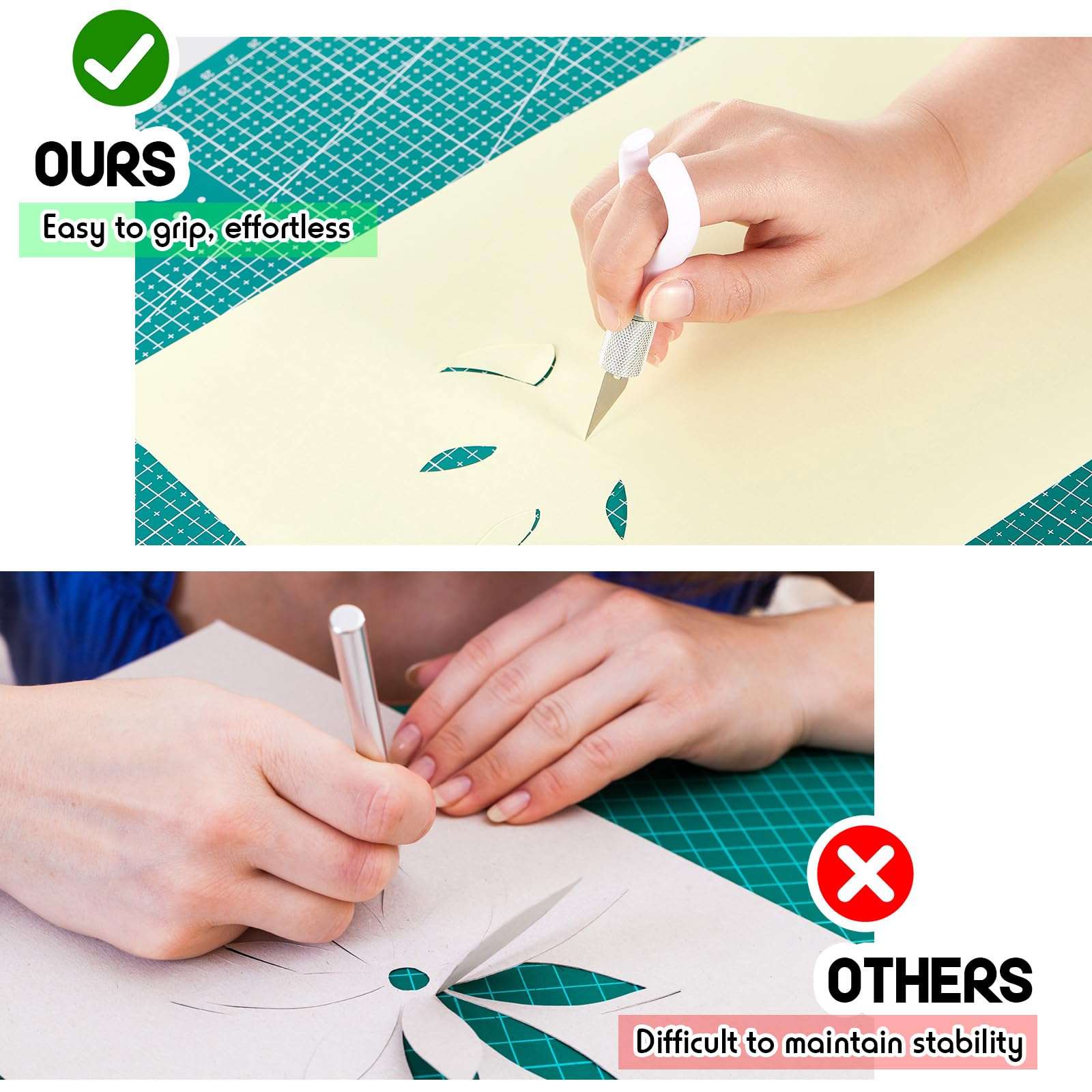 Lasnten 8 Pack Fingertip Craft Knife 4.2 Inch Finger Detail Knife with Blades Ergonomic Hobby Handle with Finger Grip Cutting Tool for Precision Cutting and Trimming, 20 Pcs Blades 4