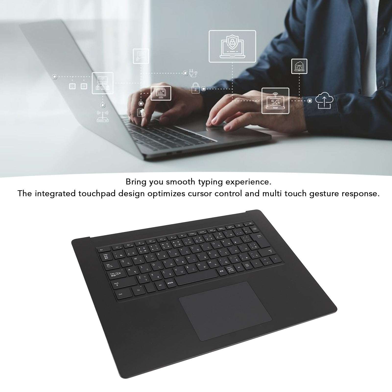 Wisoqu Replacement Keyboard for 15 Inch Laptop, Japanese Layout Laptop Keyboard with Touchpad and C Case, Laptop Palmrest Keyboard Touchpad Assembly Part 4