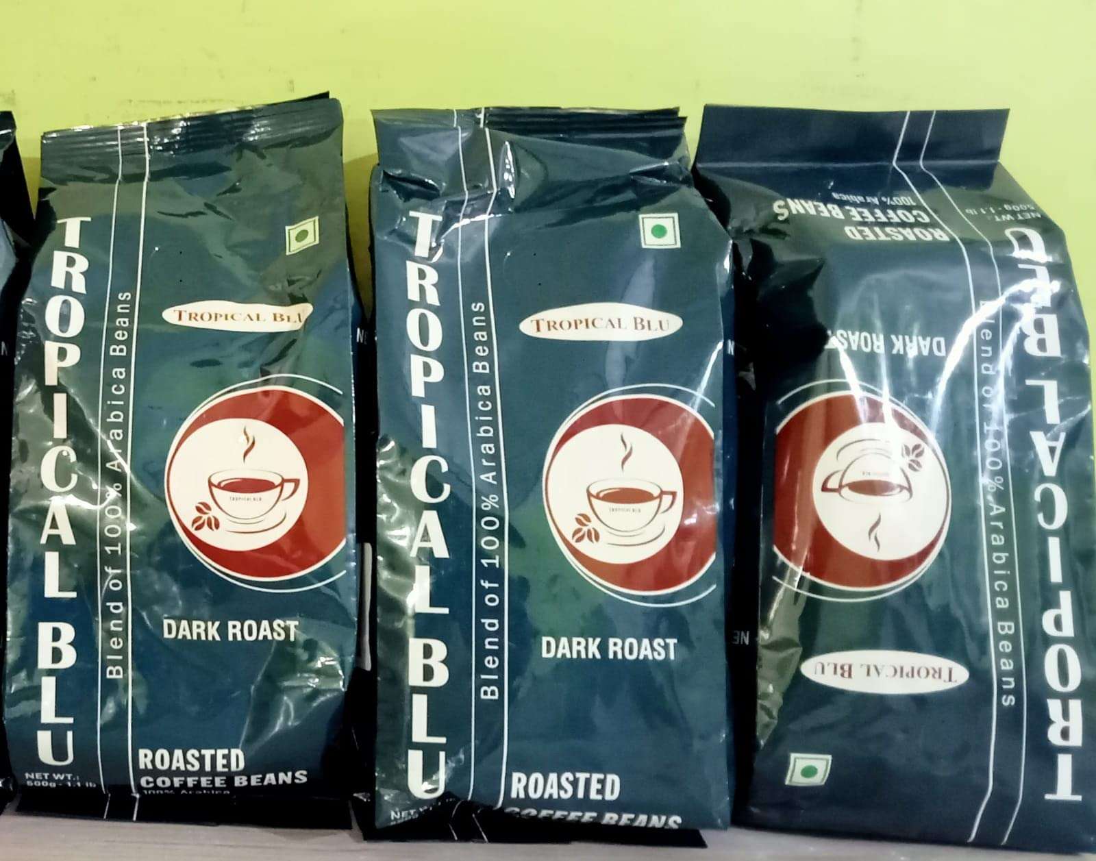 Tropical Blu Roasted Coffee Beans 100% Arabica (AA) Dark Roast 500gm, Pack of 3 (500gm X 3) 1