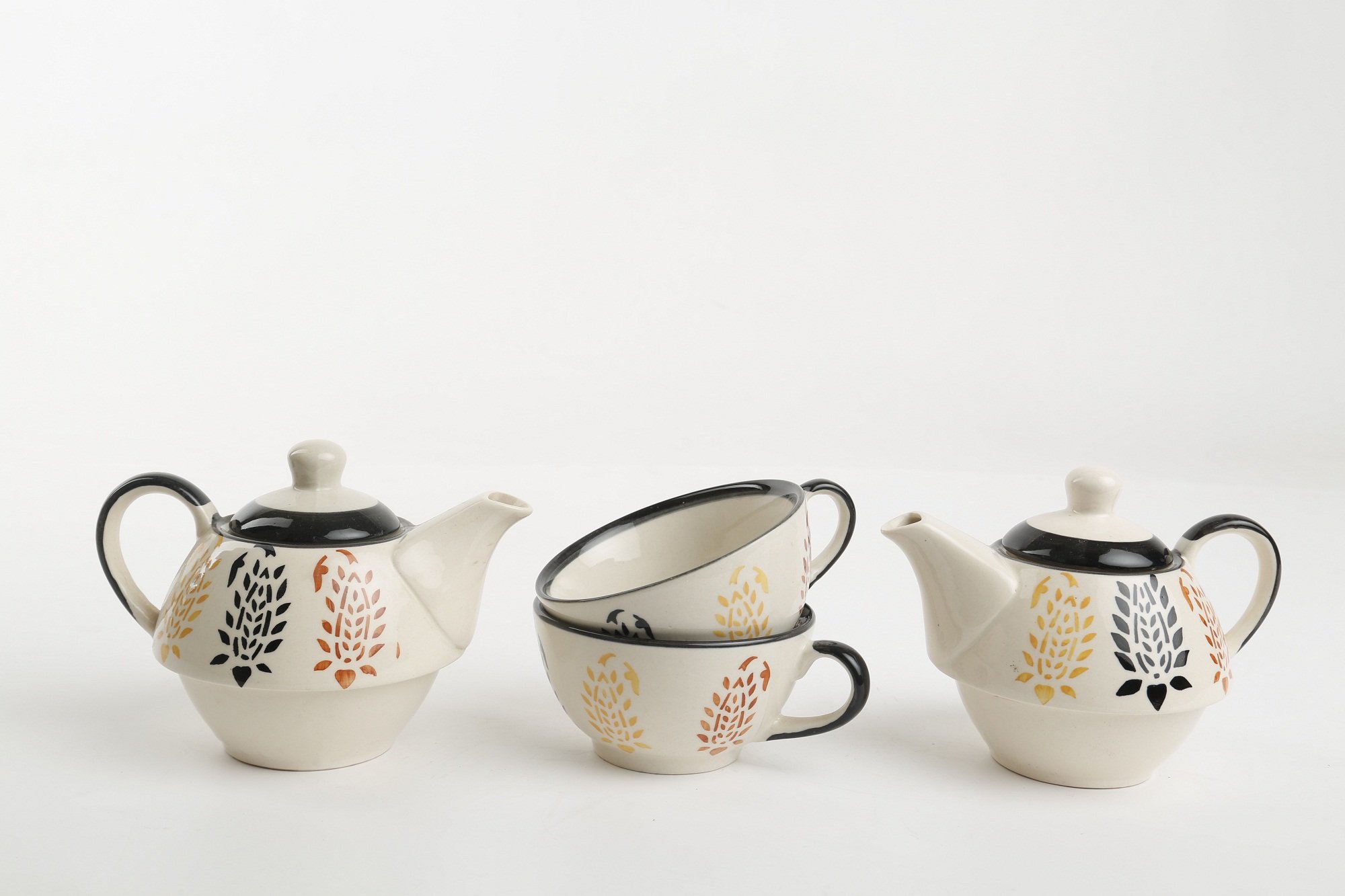 Caffeine Ceramic Handmade Black boota 2 in1 Tea Pot (Set of 2, Single Kettle with Cup) 4