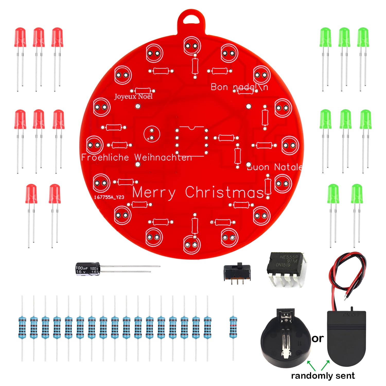 Beginner Learn to Solder Fun Kit : LED Christmas Tree Decoration Soldering Kit Red and Green LEDs Blinking （2 Sets） 6