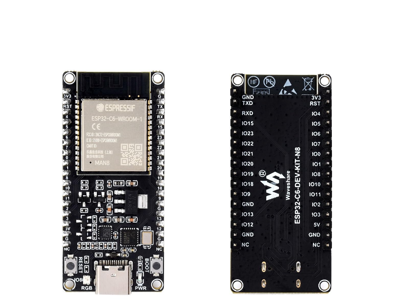 Waveshare ESP32-C6 Microcontroller WiFi 6 Development Board with Pre-soldered Header Onboard ESP32-C6-WROOM-1-N8 Module,RISC-V 32-bit Sngle-core Processor, WiFi 6+Bluetooth 5+IEEE 802.15.4 2
