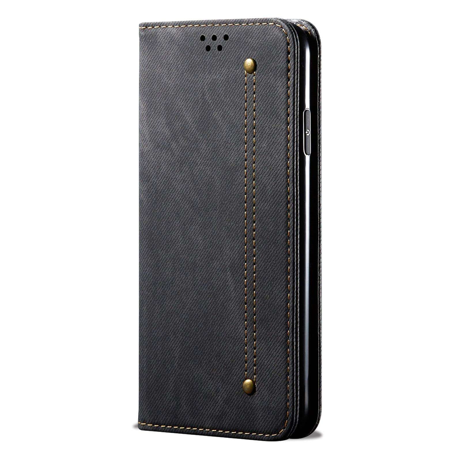 Cubix® Denim Flip Cover for Samsung Galaxy S23 Case Luxury Slim Wallet Folio Case Magnetic Closure Cover (Black) 6