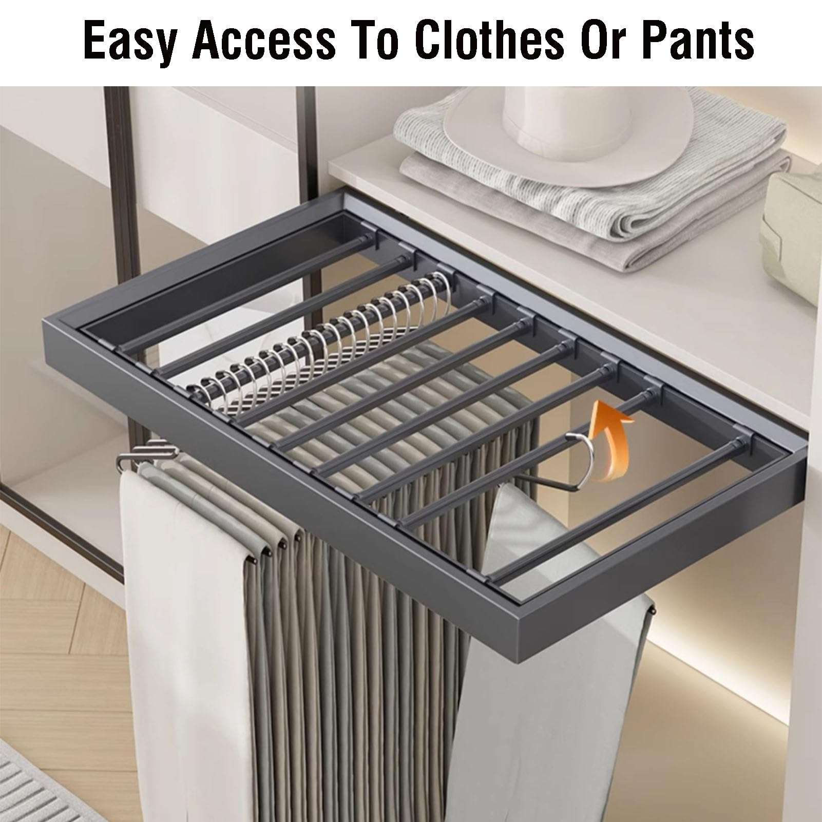 Wardrobe Drawer Trouser Rack with Buffer System,Sliding Pull Out Trouser Hanger Rack,Above Washing Machine Drying Rack Hidden Clothes Rack,for Wardrobe Closet Bathroom Cabinet 5
