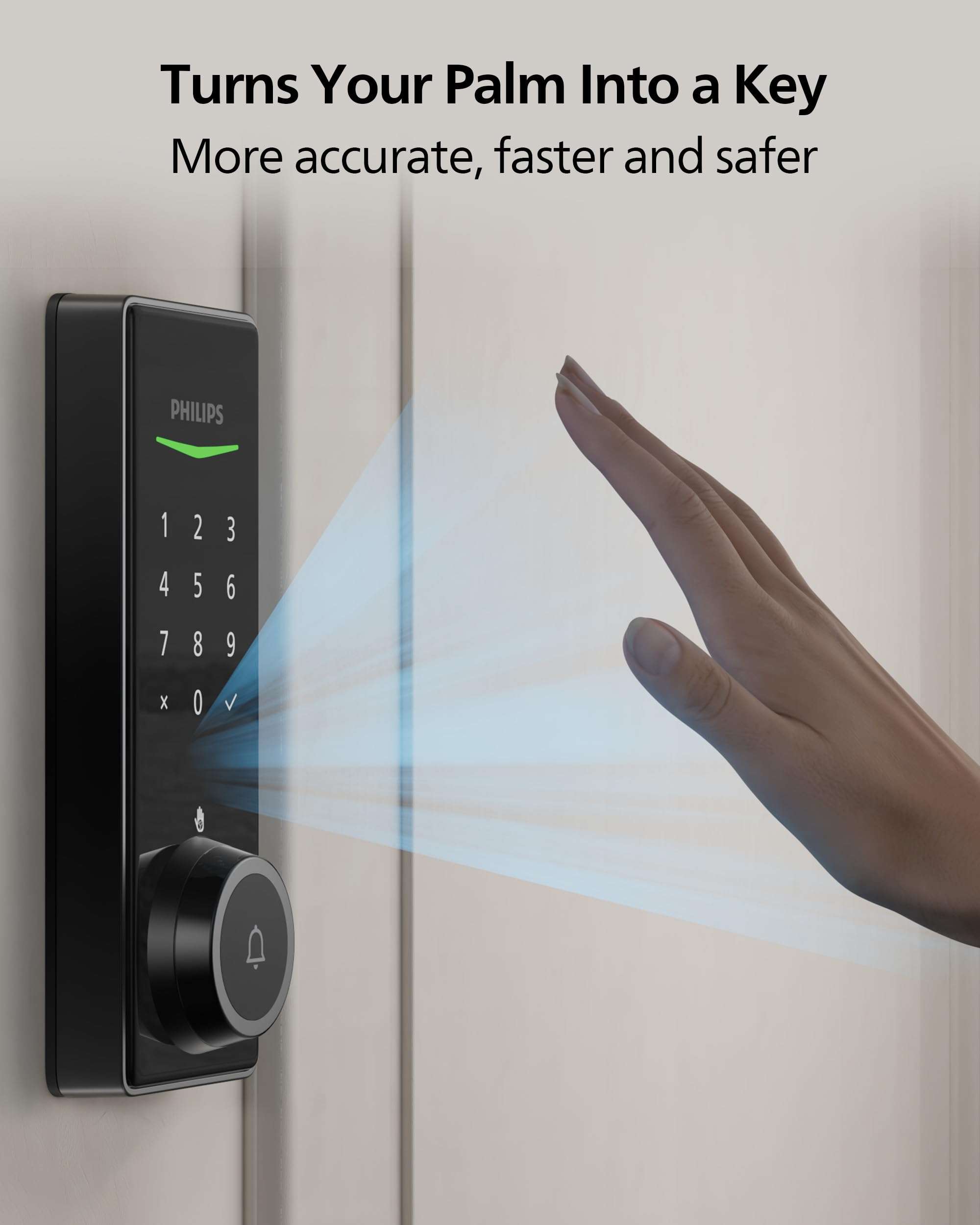 Philips Palm Recognition Wi-Fi Smart Deadbolt Lock, 2-in-1 Doorbell & Palm Recognition Keyless Entry Door Lock, Built-in WiFi, Remote Control, Wireless Chime, Auto-Unlock&Lock, One-Touch Lock, Black 3