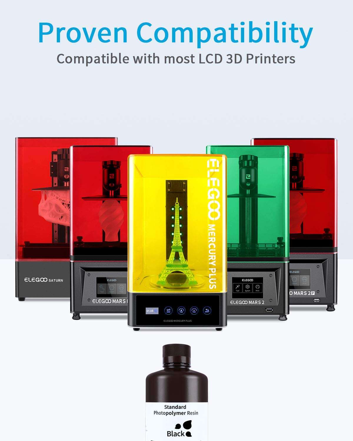 ELEGOO 3D Rapid Resin LCD UV-Curing Resin 405nm Standard Photopolymer Resin for LCD 3D Printing 1000Gram Black 5