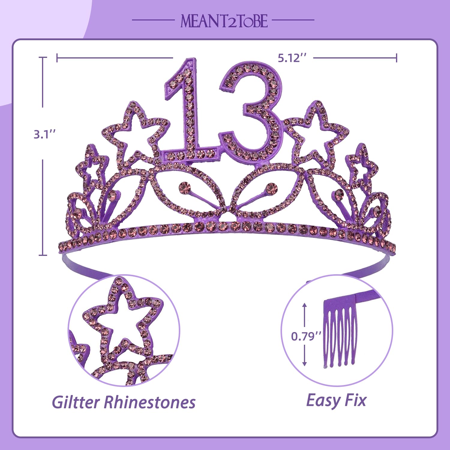 13th Birthday Sash and Tiara for Girls - Fabulous Set: Glitter Sash + Stars Rhinestone Rose Gold Premium Metal Tiara, 13th Birthday Gifts for Teenegers Party 2