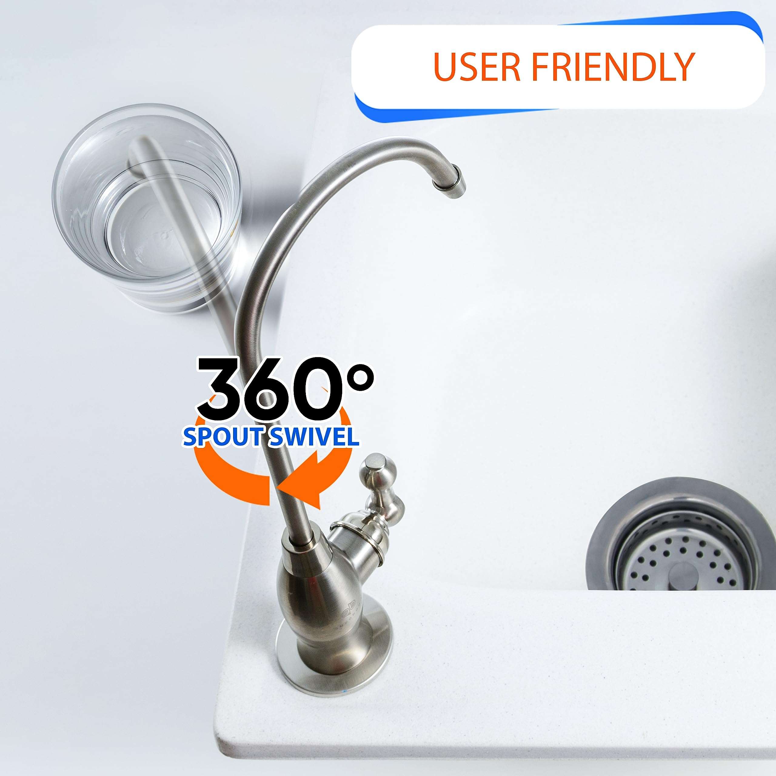 Aquaboon Drinking Water Faucet - Reverse Osmosis Water Filter Faucet - Kitchen Sink Faucets - Non-Air Gap Water Dispenser for Sink - Brushed Nickel Kitchen Faucet - Stainless Steel Kitchen Faucet 4