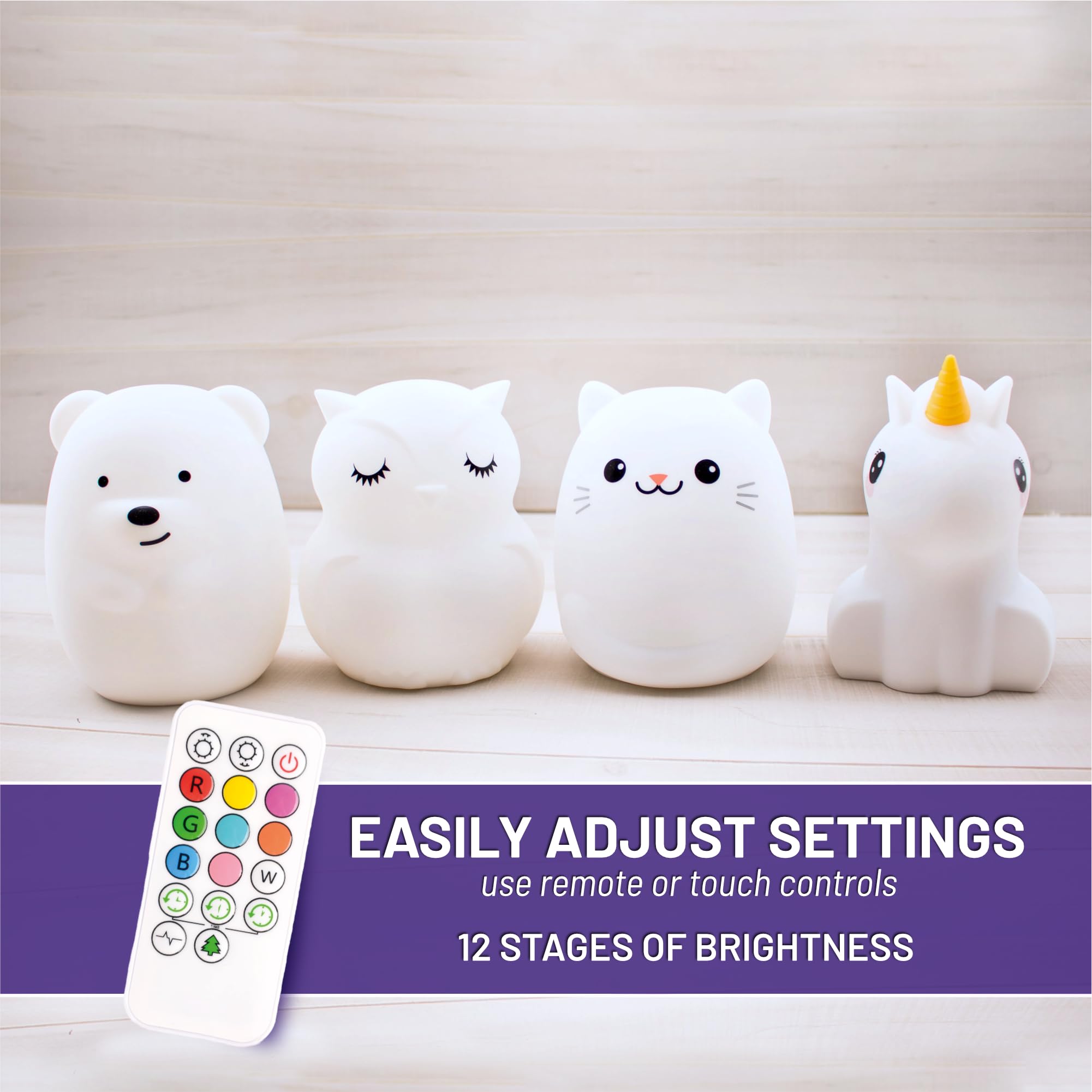 LED Nursery Night Lights for Kids: Ueasy Cute Animal Silicone Baby Night Light with Touch Sensor - Portable and Rechargeable Infant or Toddler Cool Color Changing Bright Nightlight Lamp 4