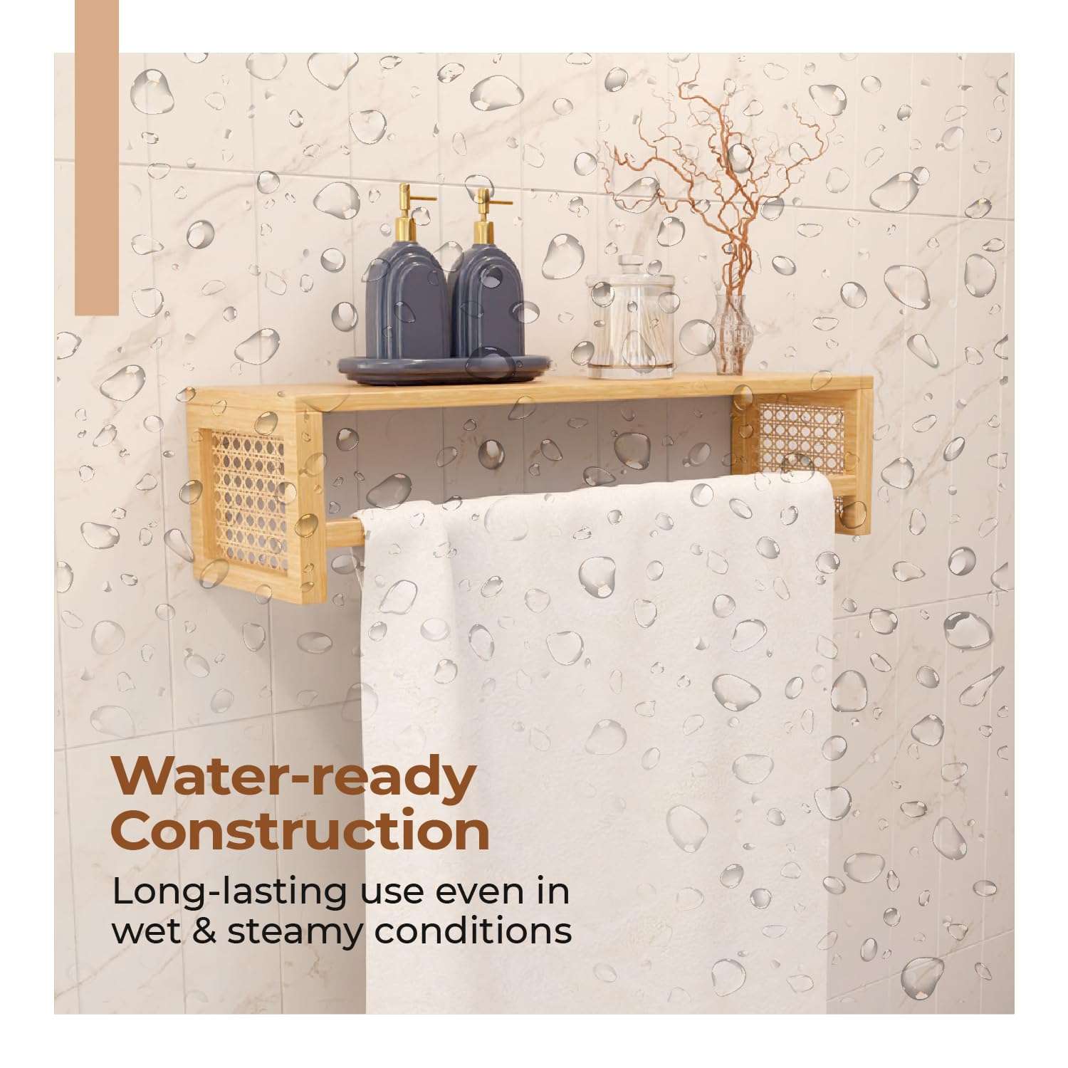 Lifelong Towel Holder for Bathroom | Durable & Stylish Bamboo Rattan Bathroom Towel Rack & Hanger | Solid & Multipurpose Stand & Organizer for Towels, Clothes, Bath Accessories (17Inch) 6