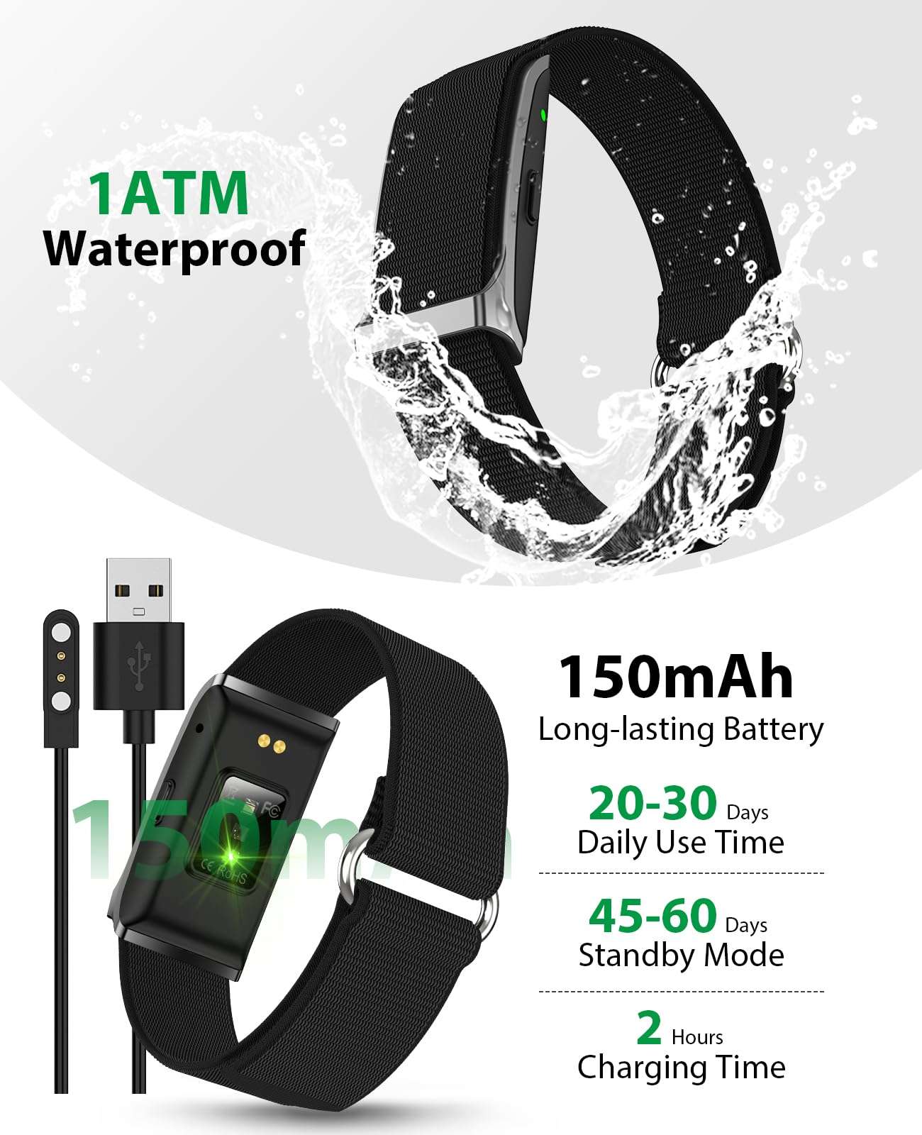Smart Bracelet, Wearable Activity & Fitness Tracker Band, 24H Sleep Tracker, All-Day Continuous Heart Rate Blood Pressure Stress HRV Monitor, 120+ Sport Modes Smart Wristband with Free APP 2 Bands 6