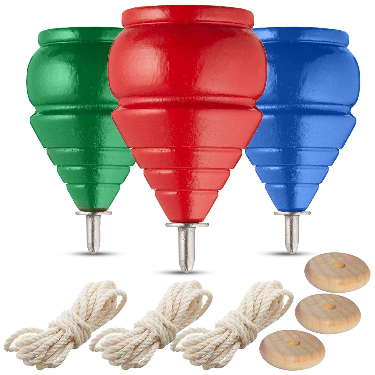 Authentic Spinning Tops Classic Wooden Trompos [Set of 3] 1