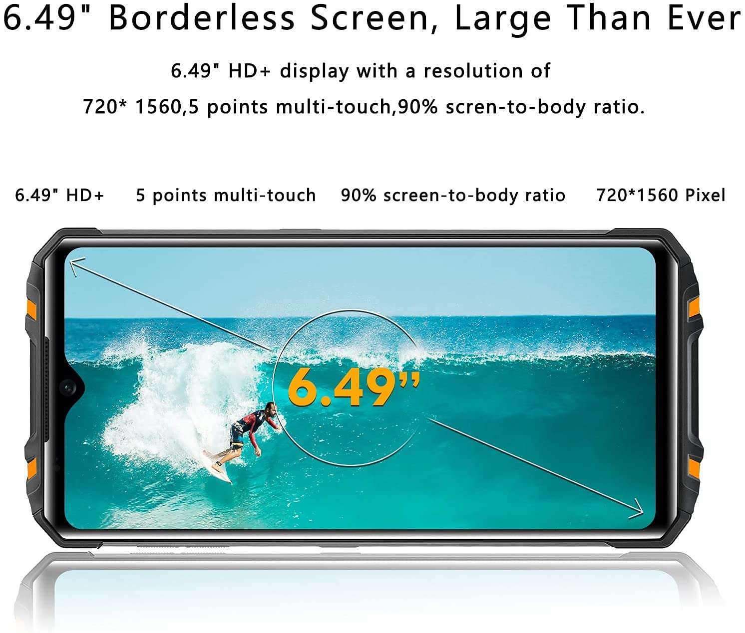 Unlocked Rugged Smartphone, OUKITEL WP8 Pro 6.49 inch Android 10 Cellphone 5000mAh Battery 4GB RAM + 64GB ROM 4G Dual SIM 16MP Rear Triple Camera NFC Global Version 3