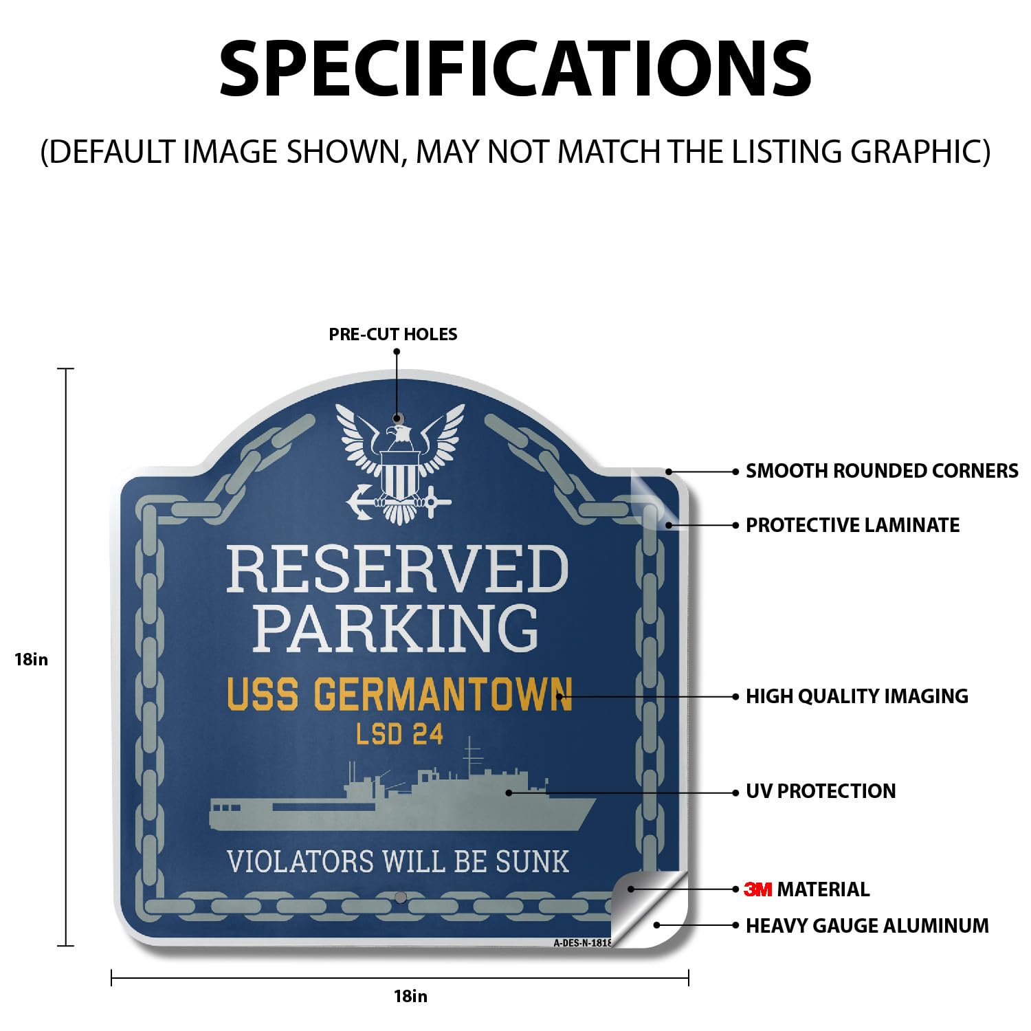 USS Carl Vinson CVN 70 | 18" X 18" Heavy-Gauge Aluminum Architectural Sign | SignMission Designer Navy Ship Sign Veteran Sailor Gift | Made in The USA 4