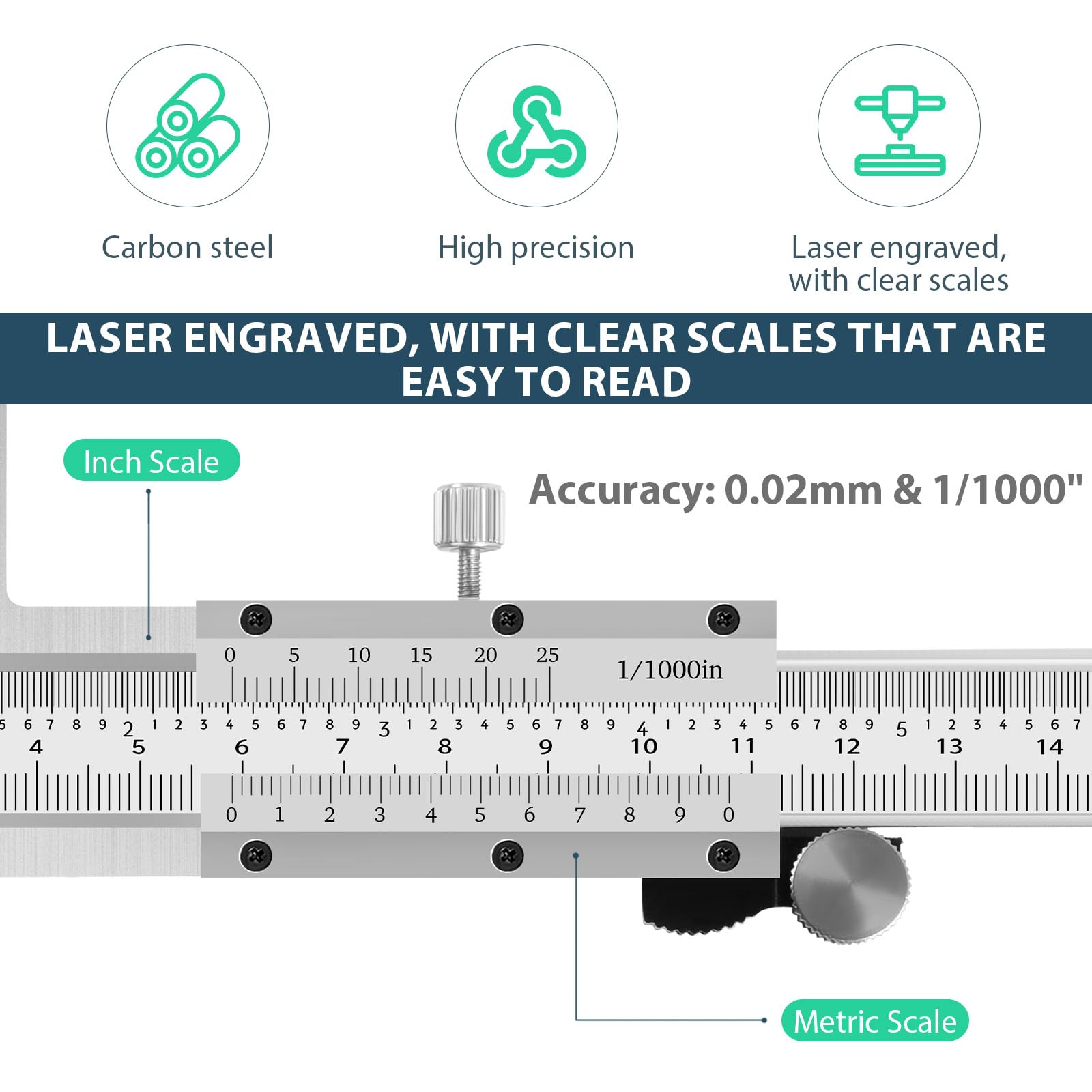 WEANCY Inside Groove Vernier Caliper with Upper Jaw and 3" Lower Jaw, Inside Diameter Measuring Tools 9-150mm/6 Inch Range,0.01mm/ 0.005" Resolution,Imperial/Metric, Carbon Steel (6 Inch/ 150mm) 5