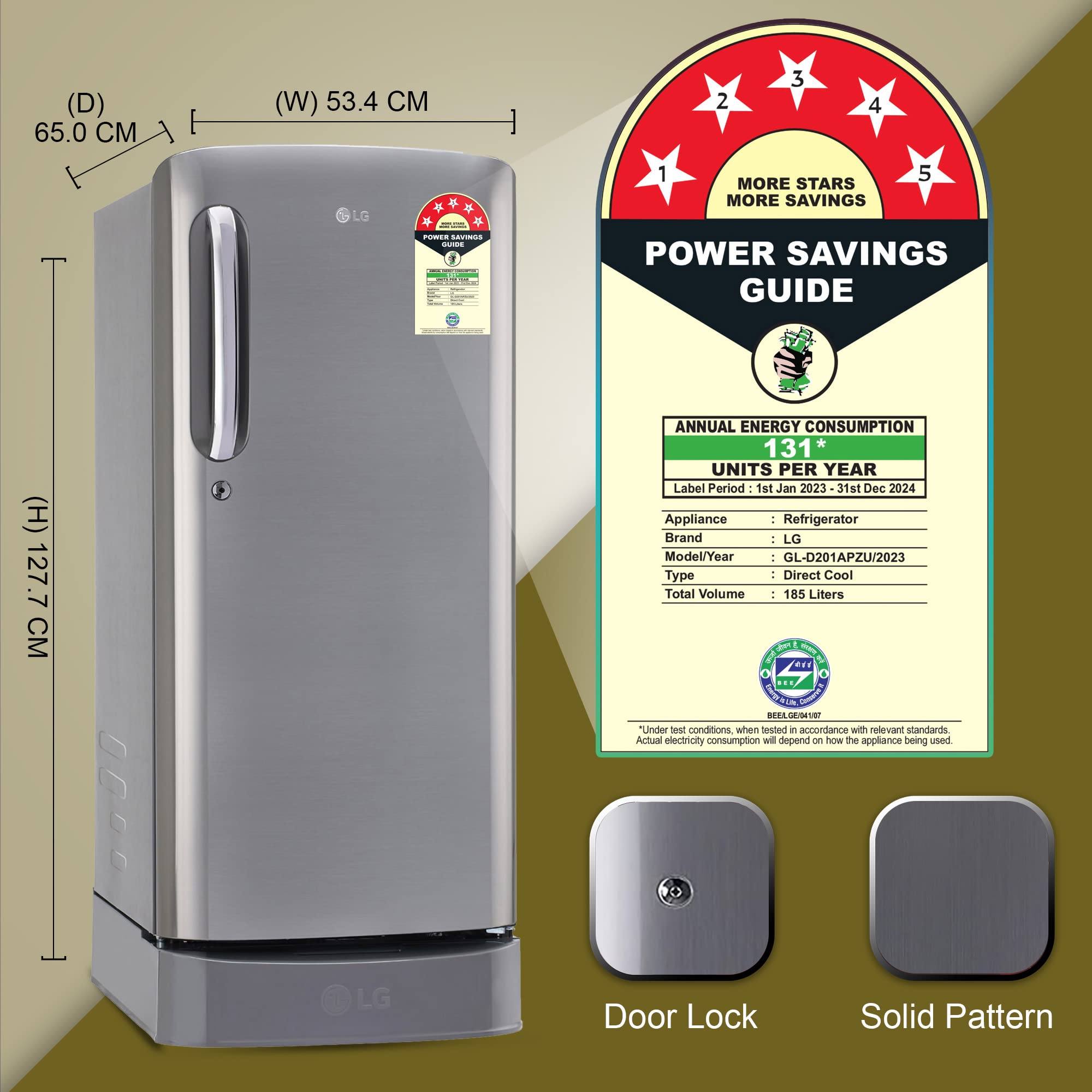 LG 185 L 5 Star Inverter Direct-Cool Single Door Refrigerator (GL-D201APZU, Shiny Steel, Base stand with drawer) 6